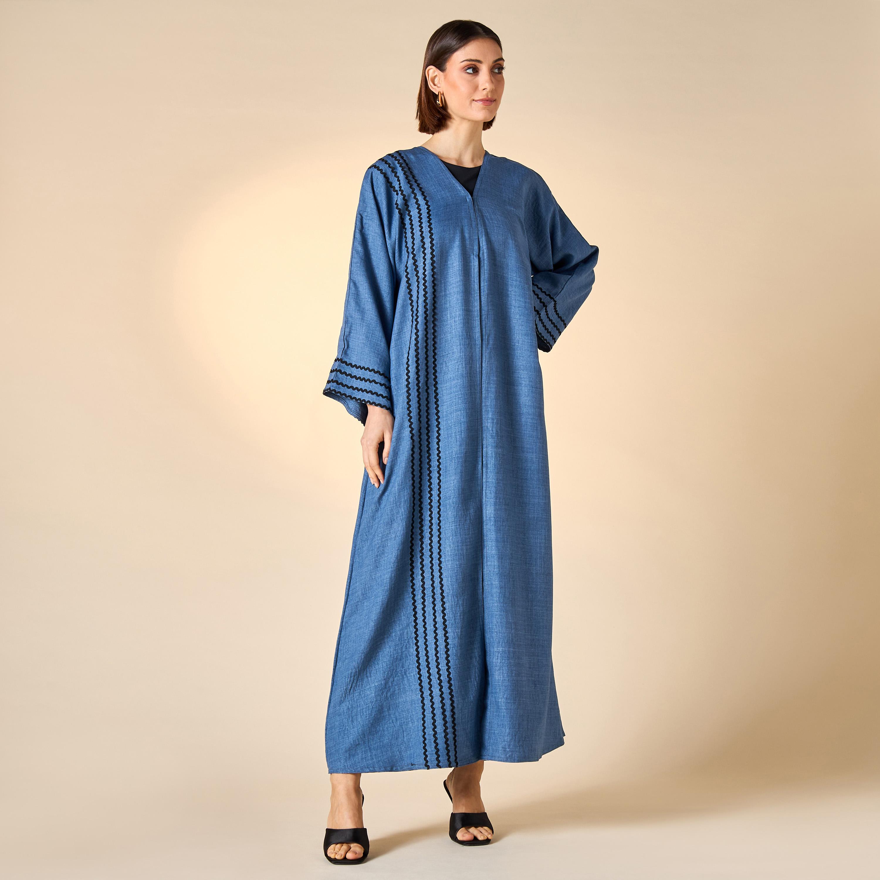 Hadiyath Al Madinah Embroidered Abaya with V-neck-women-arabicclothing-abayas-image-1