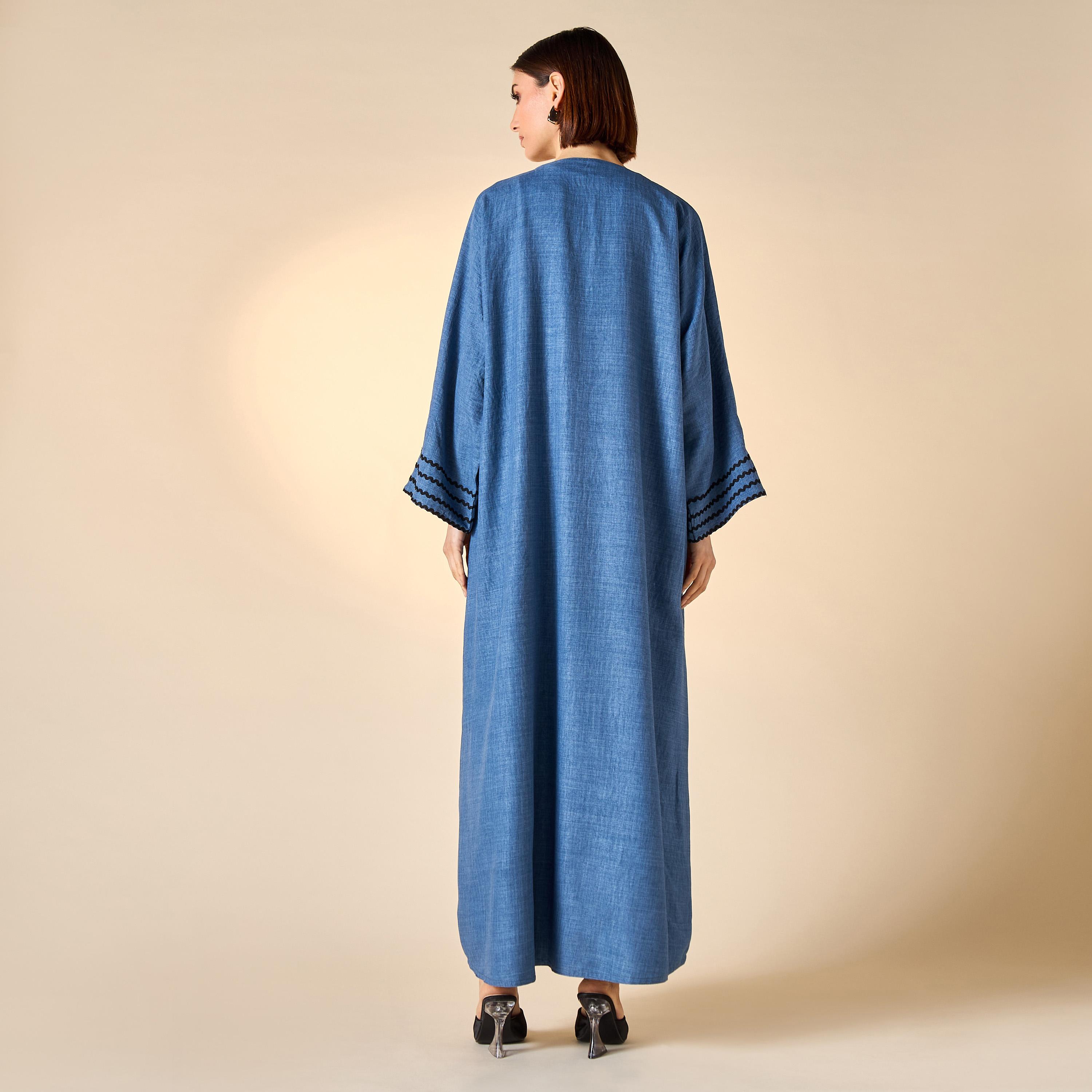 Hadiyath Al Madinah Embroidered Abaya with V-neck-women-arabicclothing-abayas-image-2