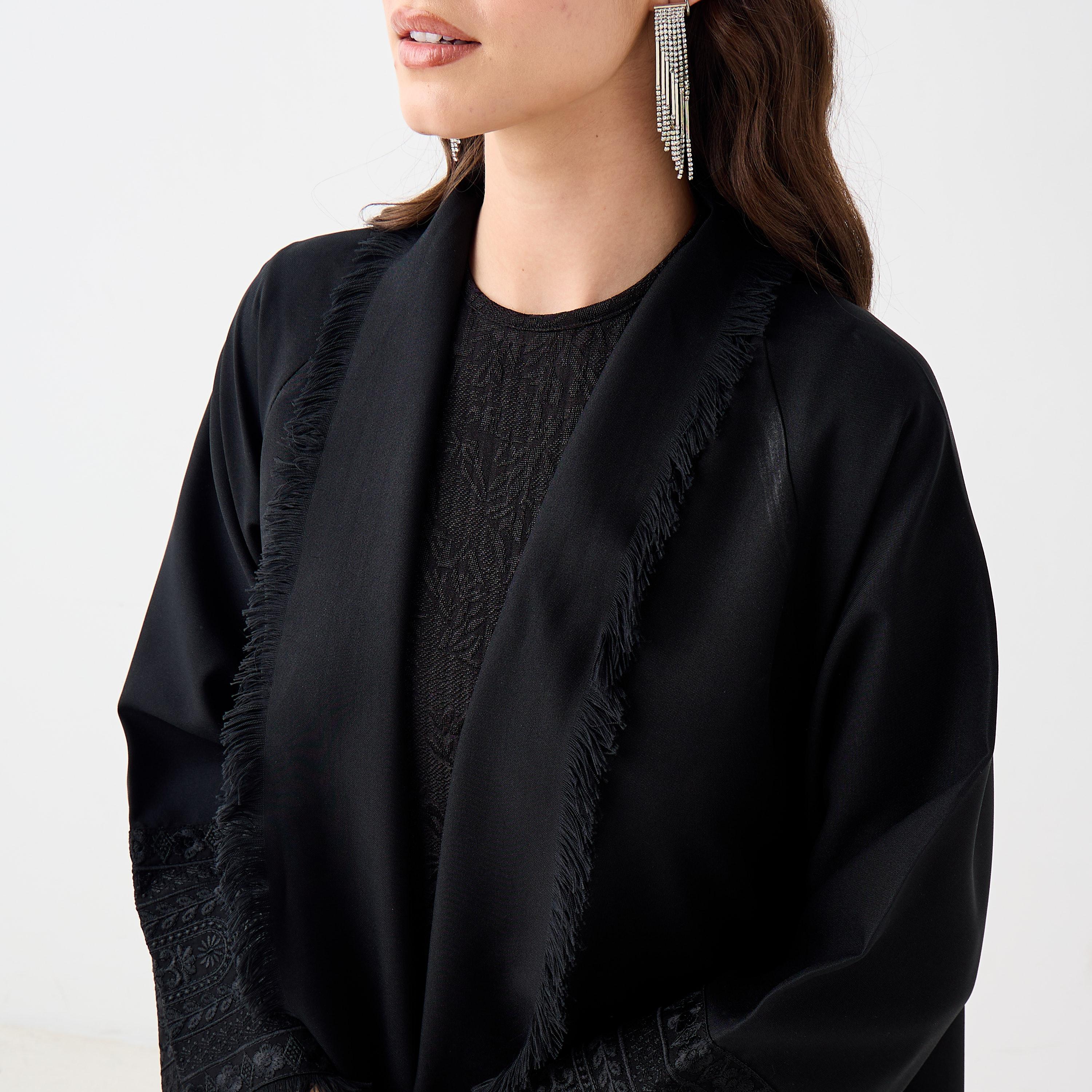 Hadiyath Al Madinah Embroidered Open Front Abaya-women-arabicclothing-abayas-image-3