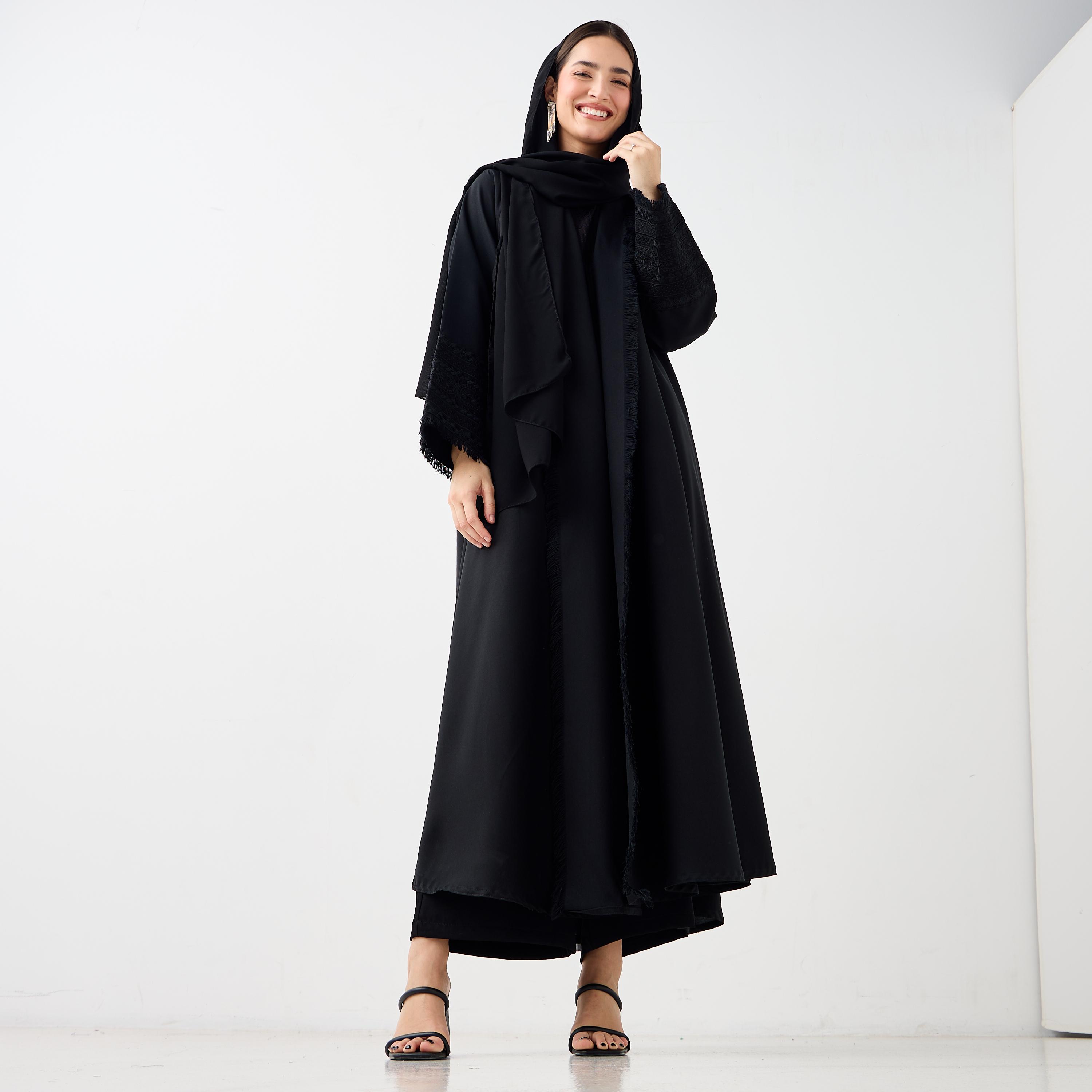 Hadiyath Al Madinah Embroidered Open Front Abaya-women-arabicclothing-abayas-image-4