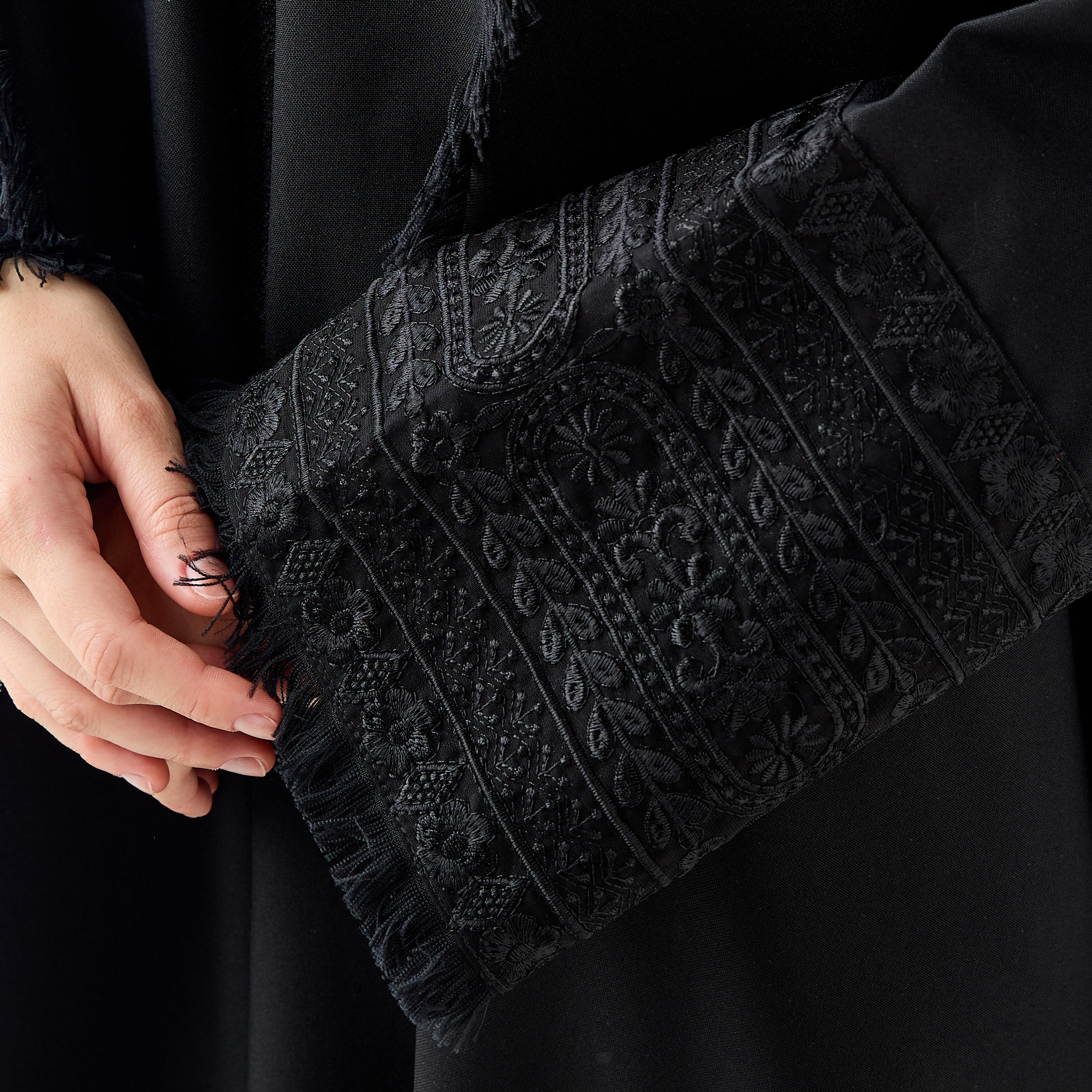 Hadiyath Al Madinah Embroidered Open Front Abaya-women-arabicclothing-abayas-image-6