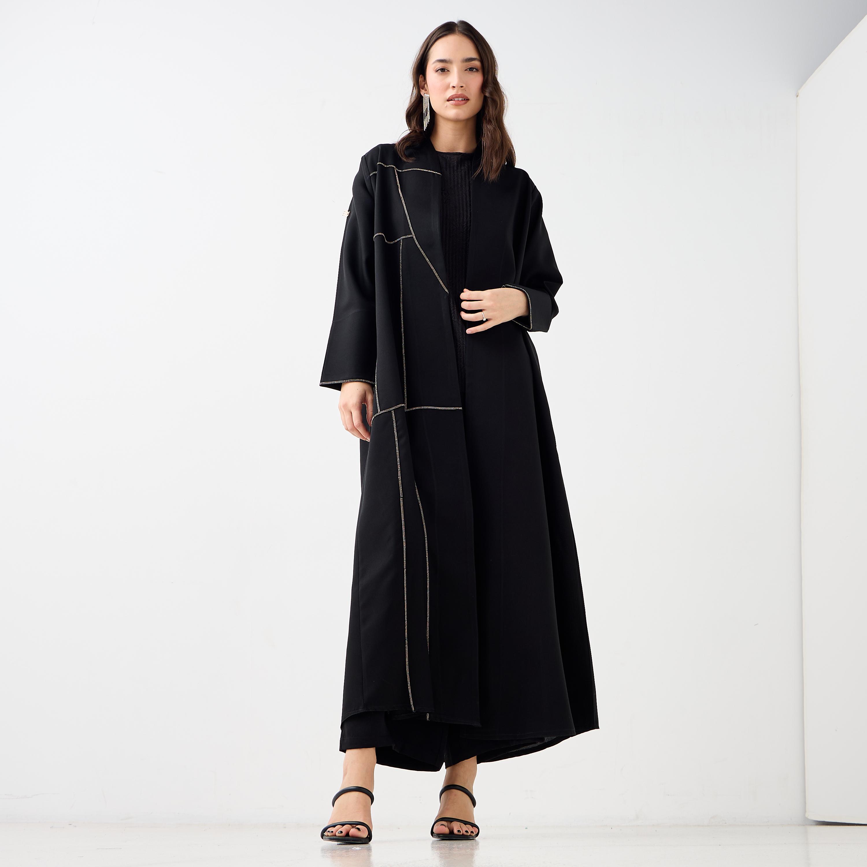 Hadiyath Al Madinah Embellished Open Front Abaya-women-arabicclothing-abayas-image-1