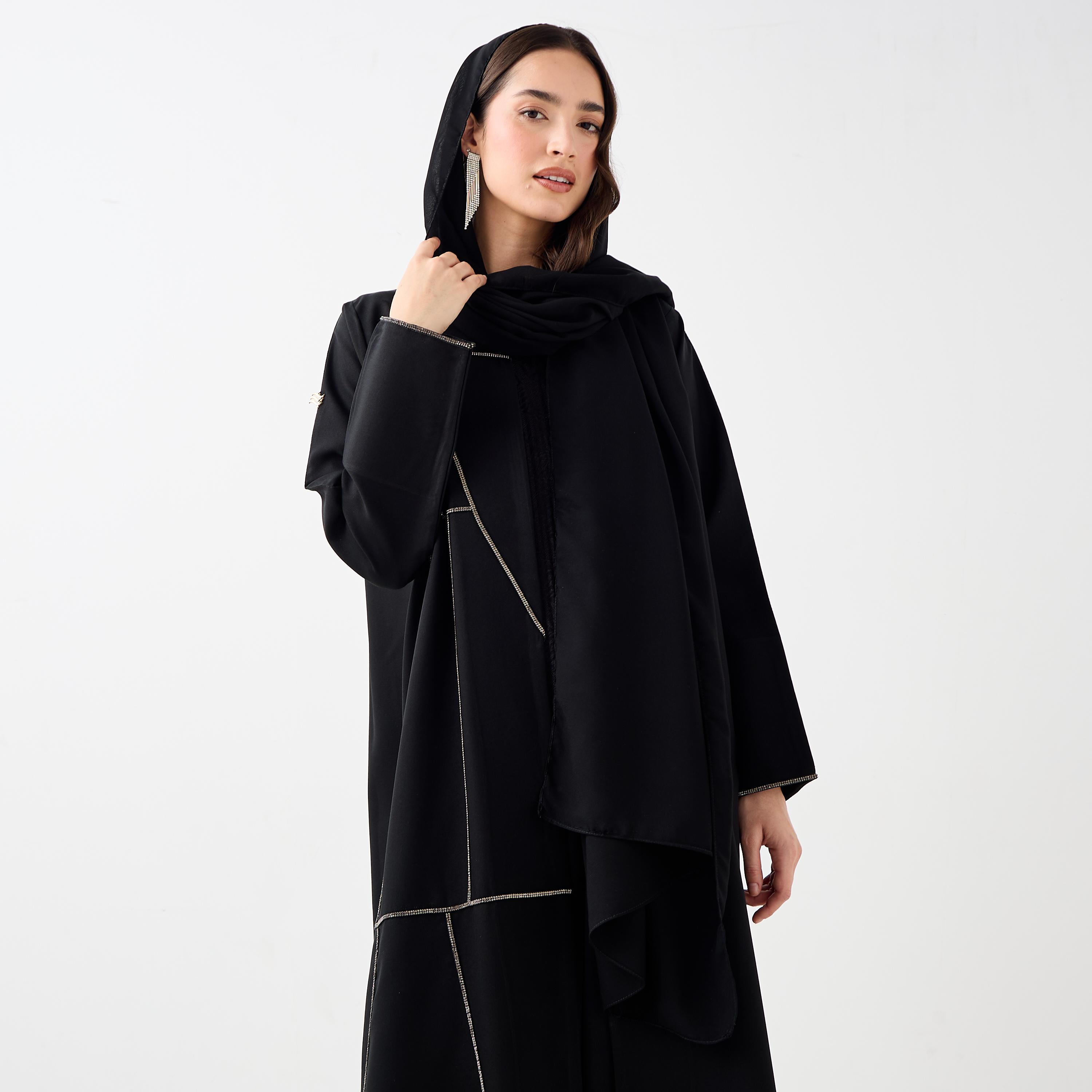 Hadiyath Al Madinah Embellished Open Front Abaya-women-arabicclothing-abayas-image-2