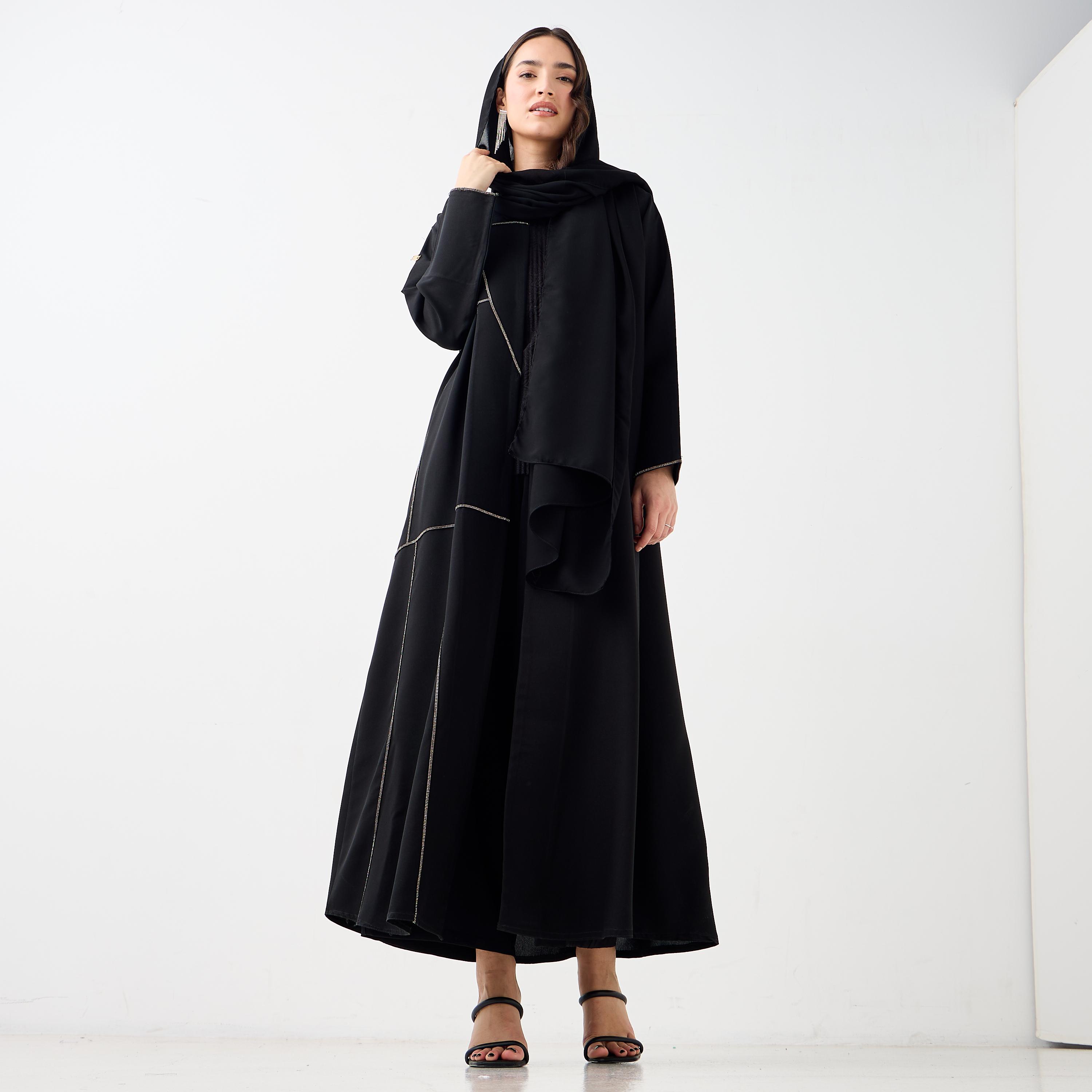 Hadiyath Al Madinah Embellished Open Front Abaya-women-arabicclothing-abayas-image-3