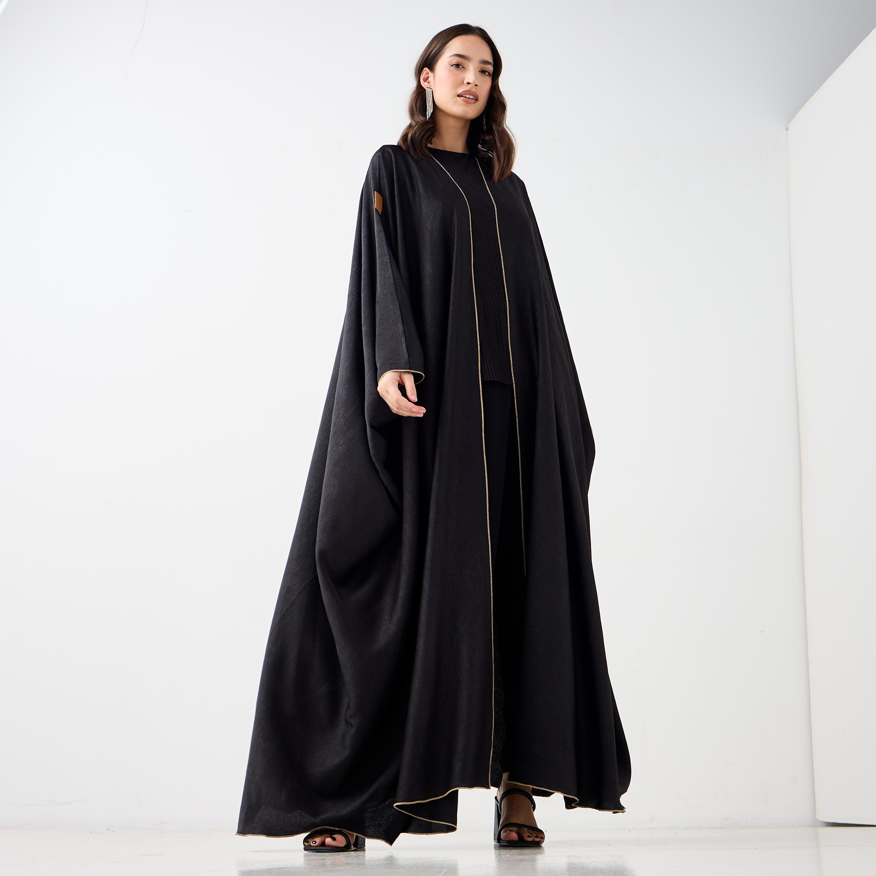 Hadiyath Al Madinah Textured Open Front Bisht Abaya-women-arabicclothing-abayas-image-1