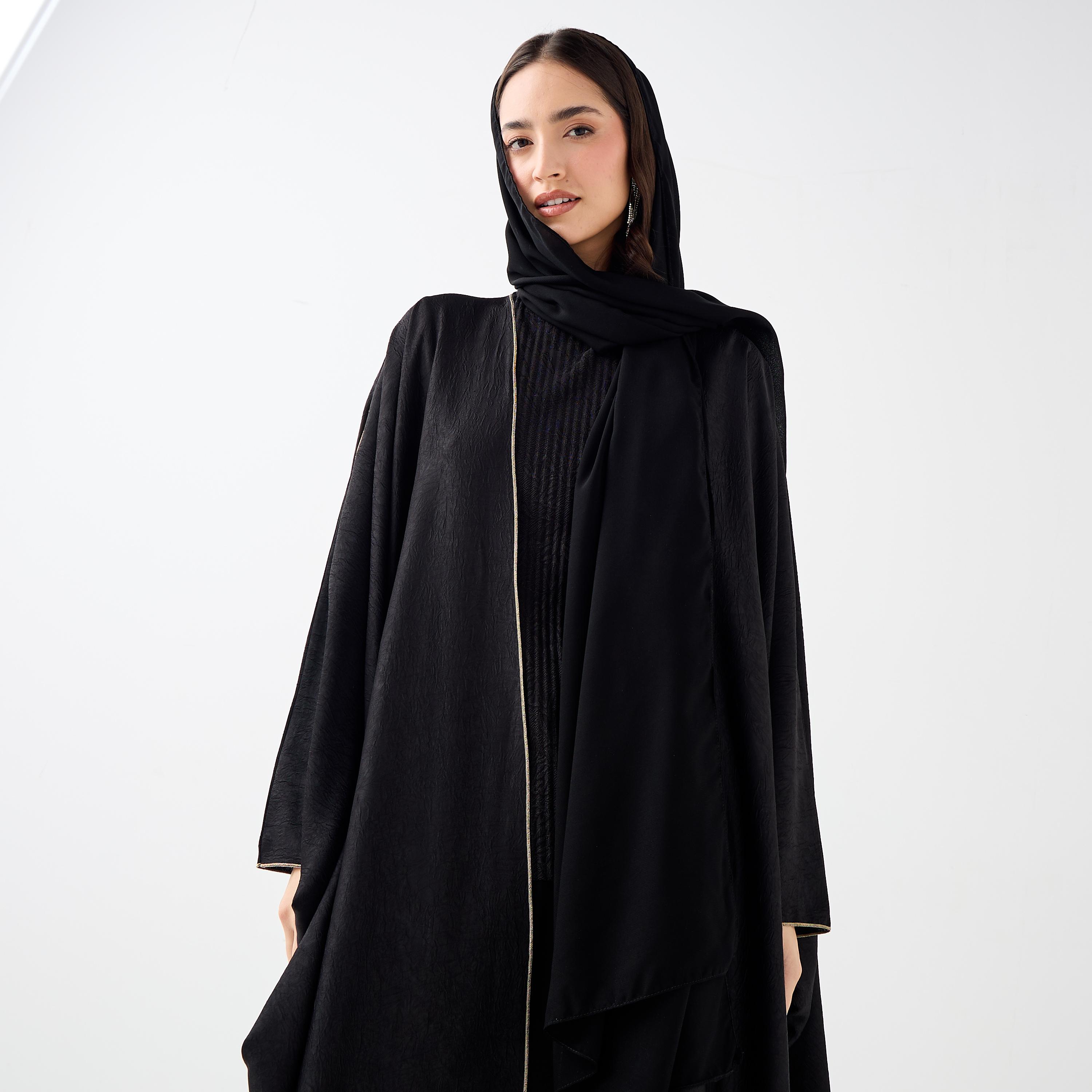 Hadiyath Al Madinah Textured Open Front Bisht Abaya-women-arabicclothing-abayas-image-2