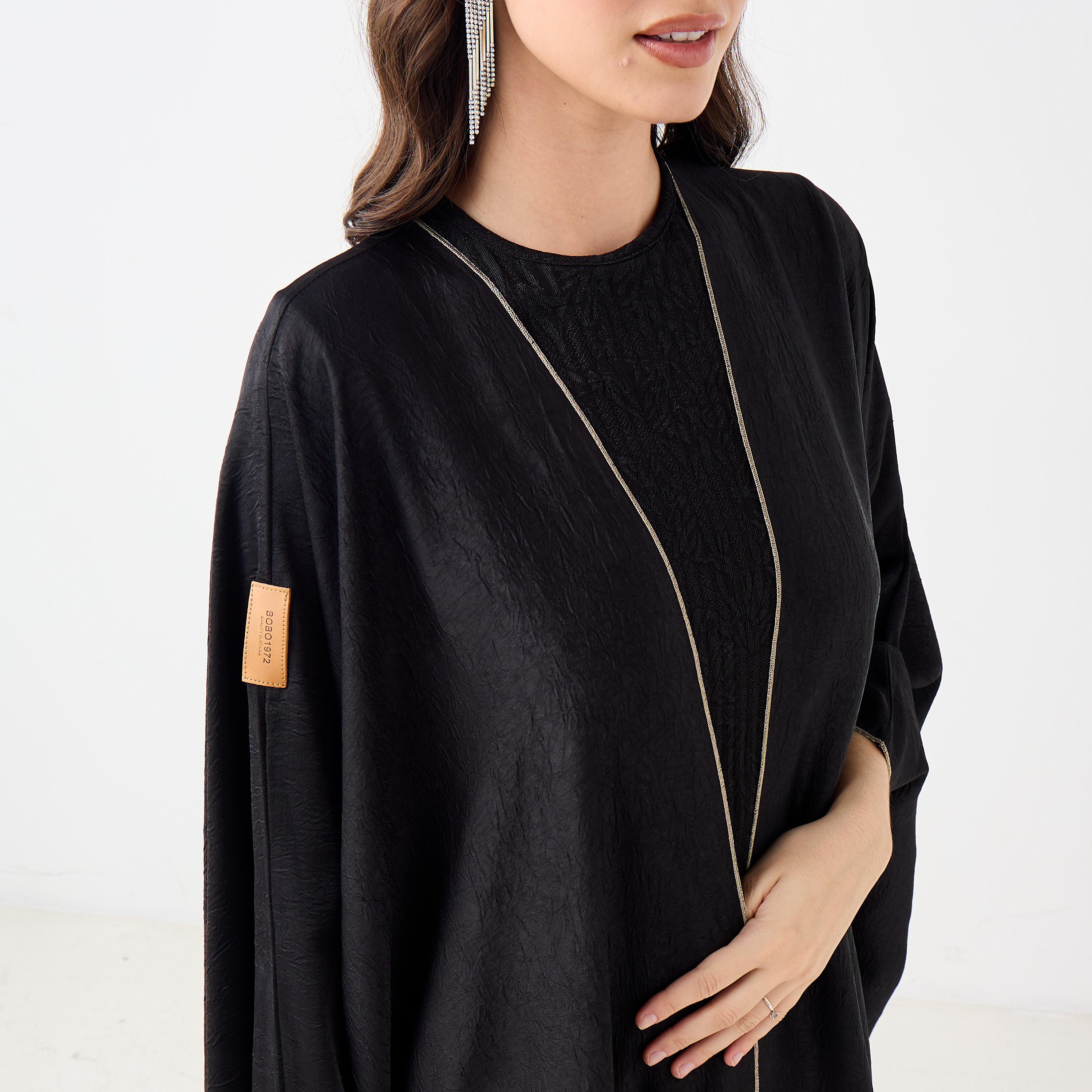 Hadiyath Al Madinah Textured Open Front Bisht Abaya-women-arabicclothing-abayas-image-3