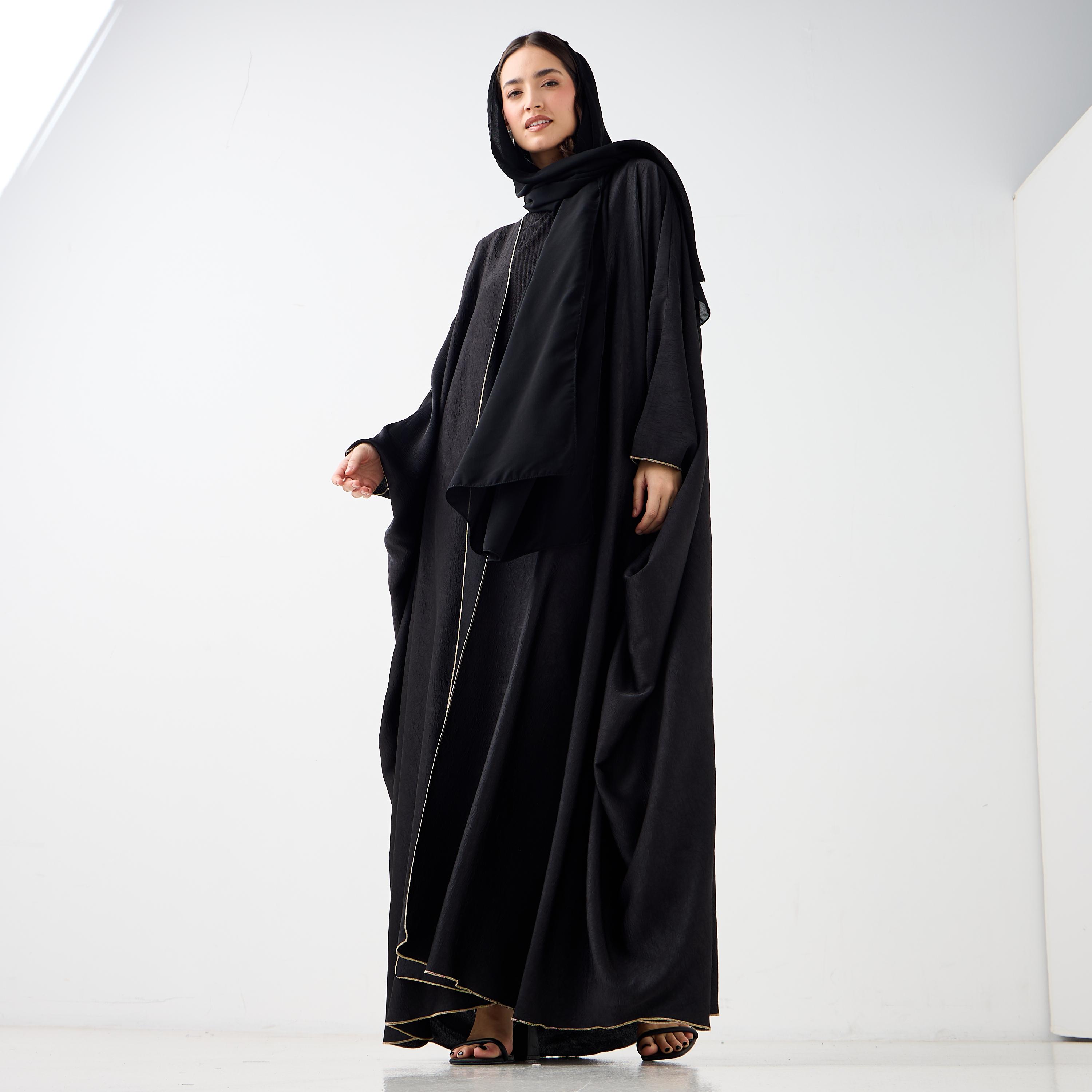 Hadiyath Al Madinah Textured Open Front Bisht Abaya-women-arabicclothing-abayas-image-4