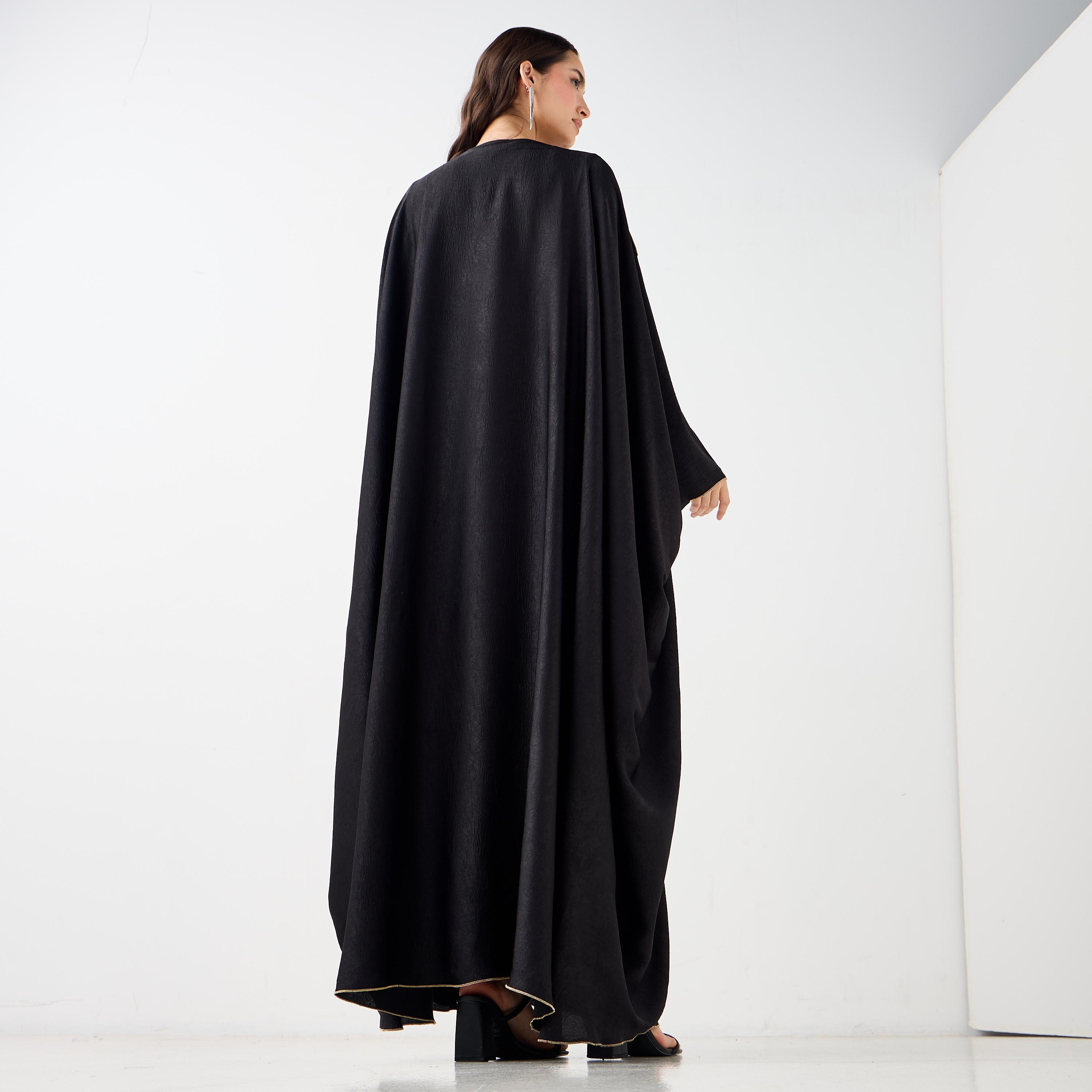Hadiyath Al Madinah Textured Open Front Bisht Abaya-women-arabicclothing-abayas-image-5