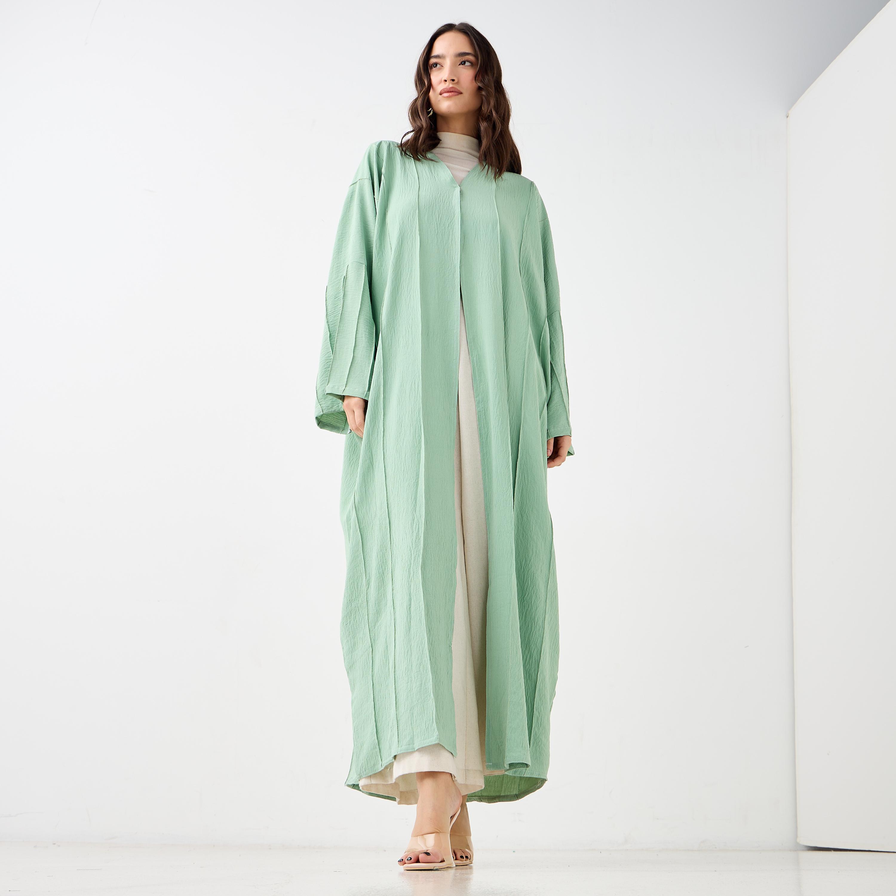 Hadiyath Al Madinah Textured V-neck Abaya-women-arabicclothing-abayas-image-1