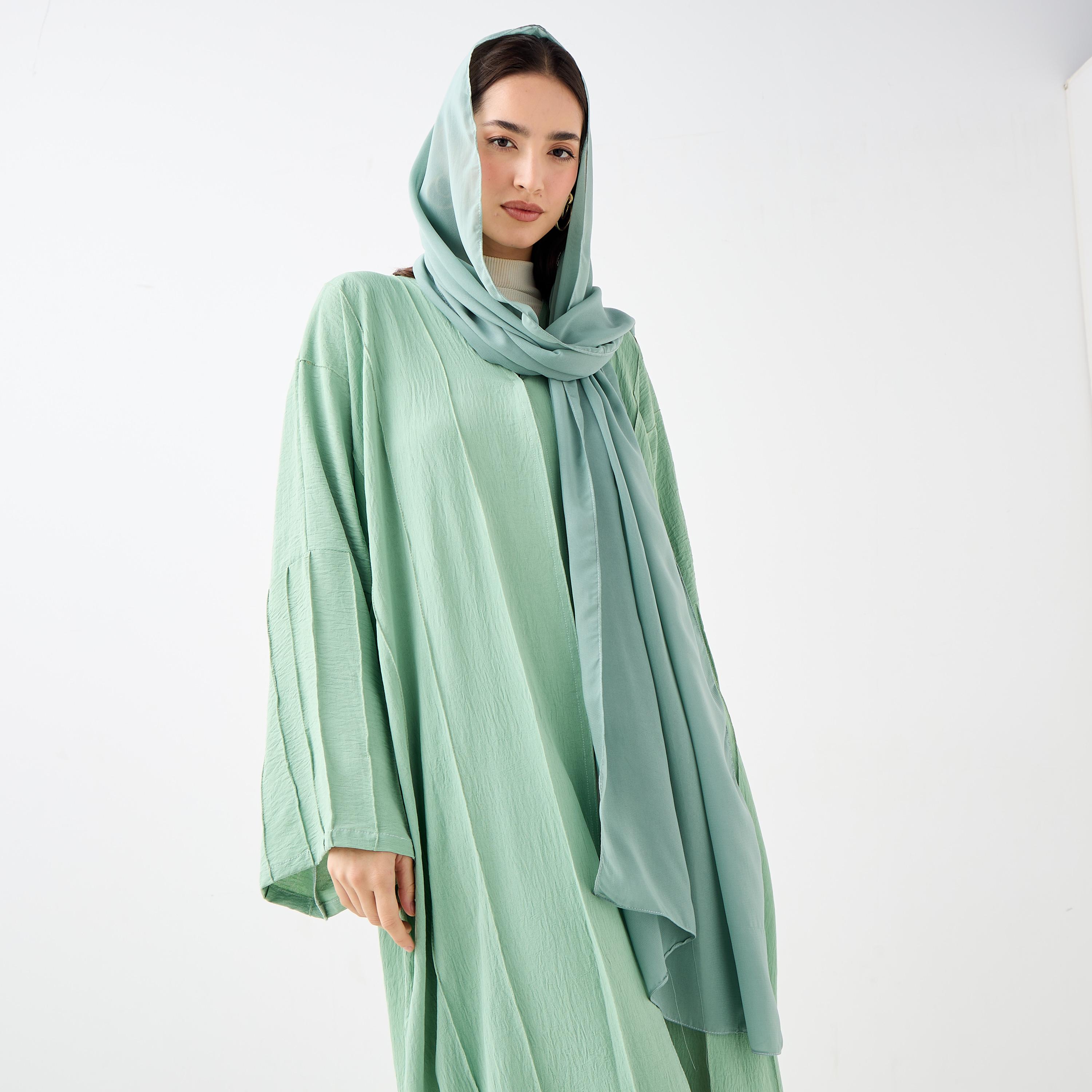 Hadiyath Al Madinah Textured V-neck Abaya-women-arabicclothing-abayas-image-2