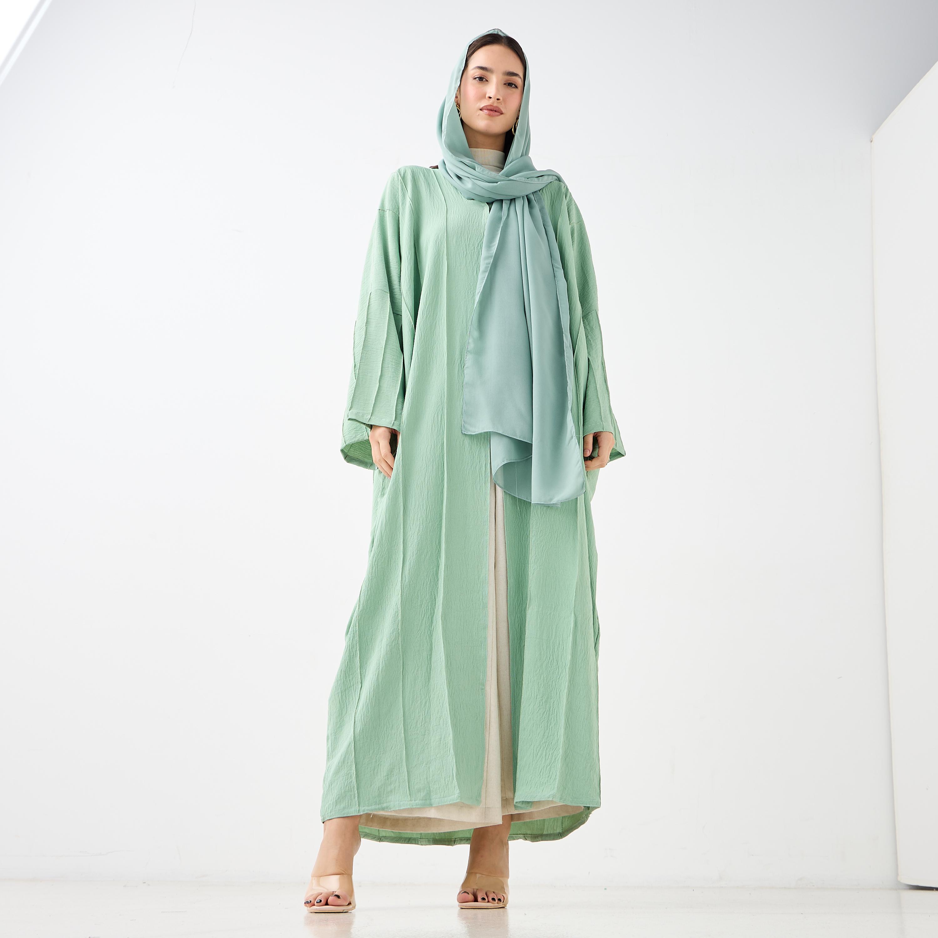 Hadiyath Al Madinah Textured V-neck Abaya-women-arabicclothing-abayas-image-4