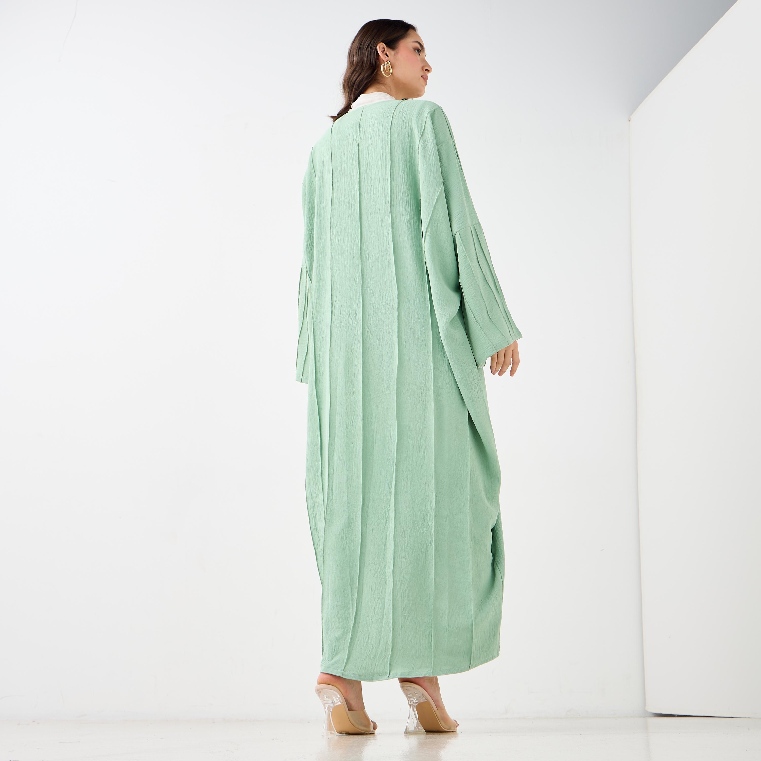 Hadiyath Al Madinah Textured V-neck Abaya-women-arabicclothing-abayas-image-5