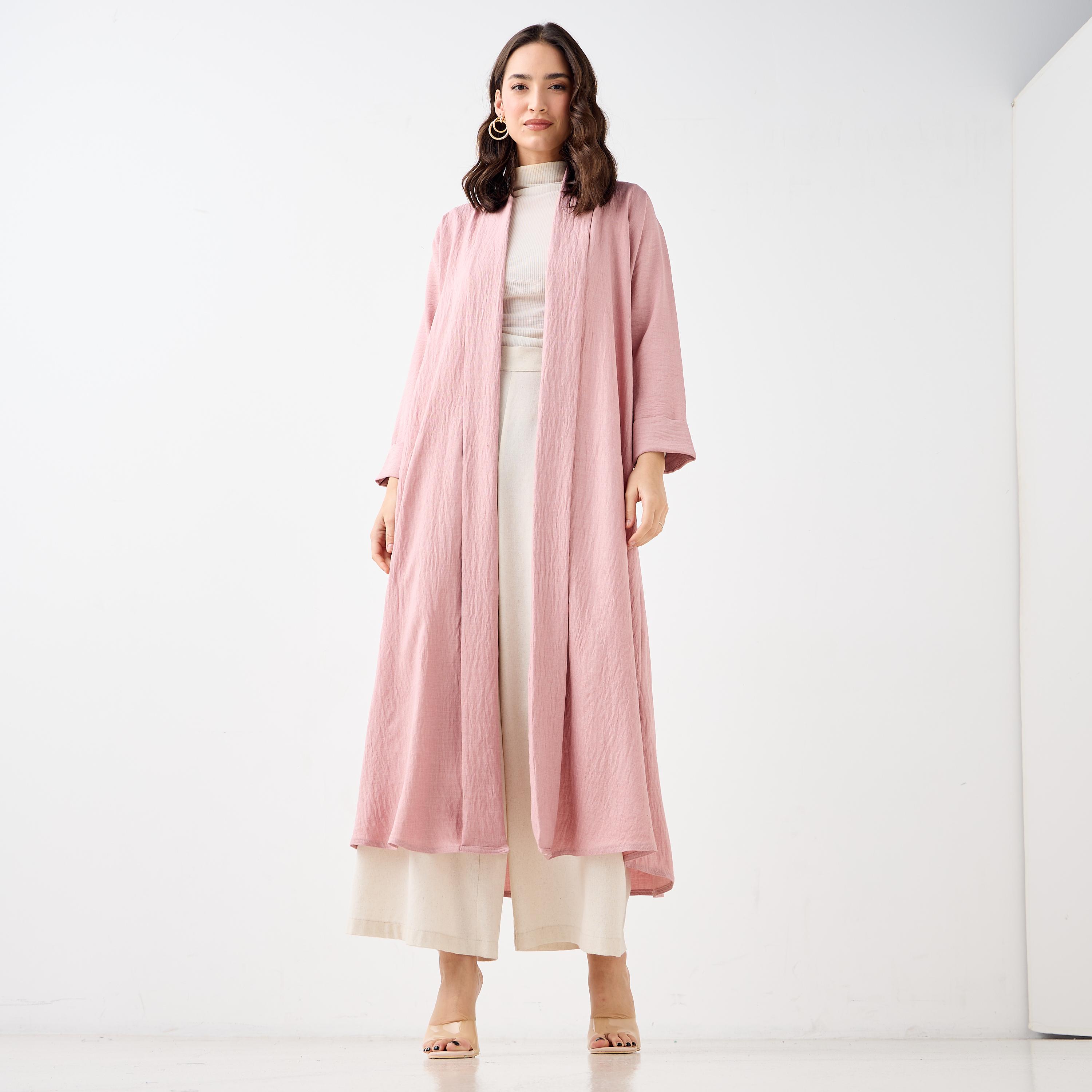 Hadiyath Al Madinah Textured Open Front Abaya-women-arabicclothing-abayas-image-1