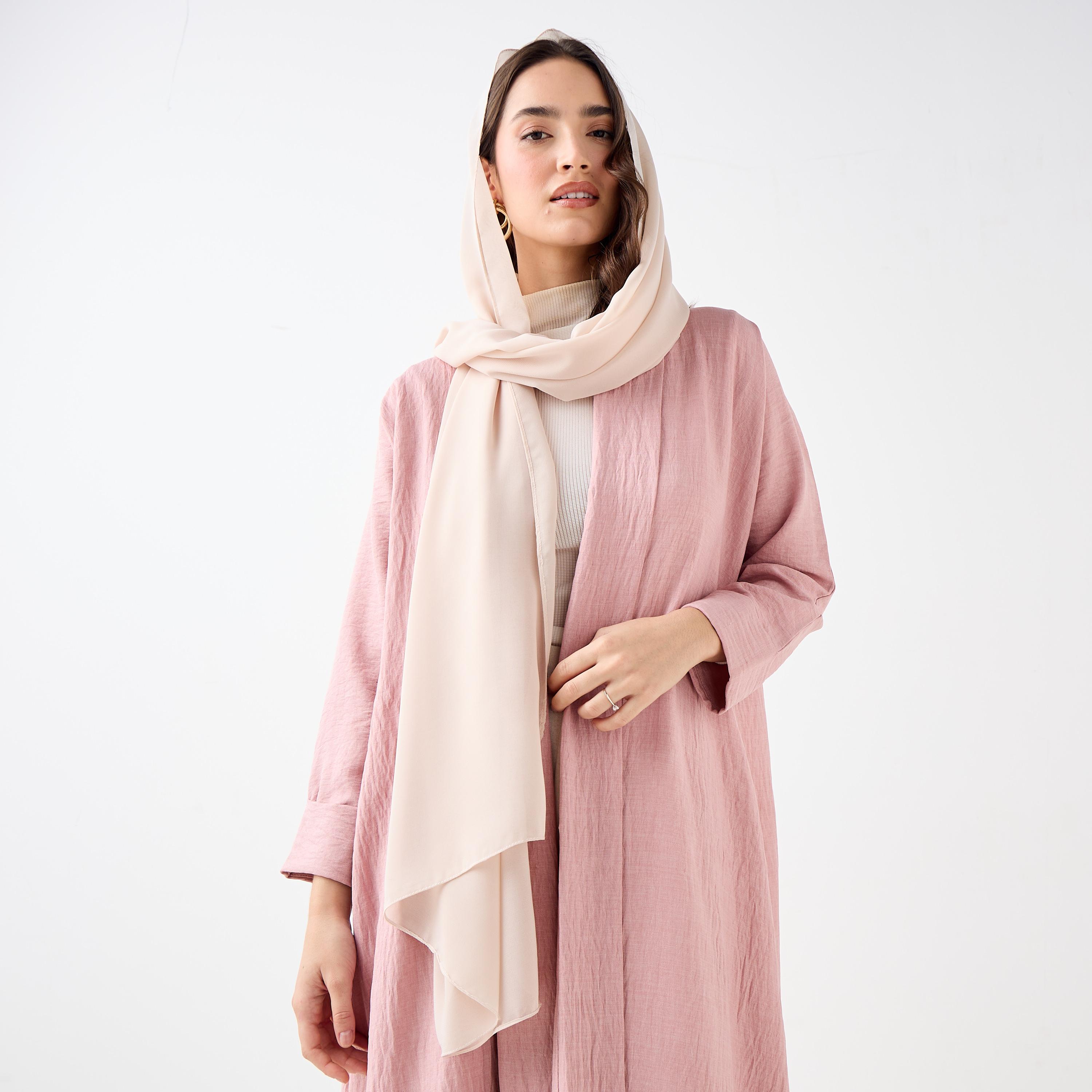 Hadiyath Al Madinah Textured Open Front Abaya-women-arabicclothing-abayas-image-2