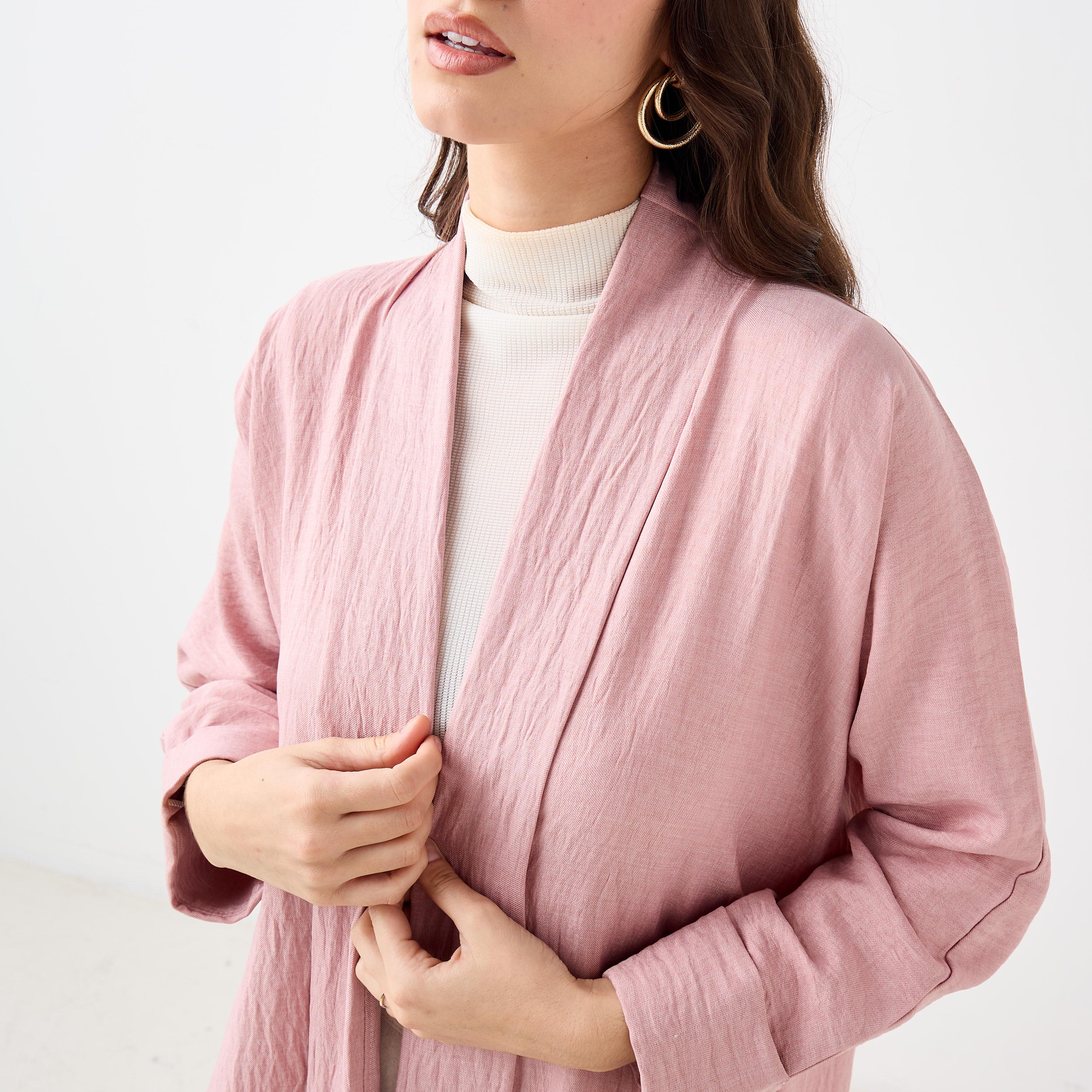 Hadiyath Al Madinah Textured Open Front Abaya-women-arabicclothing-abayas-image-3