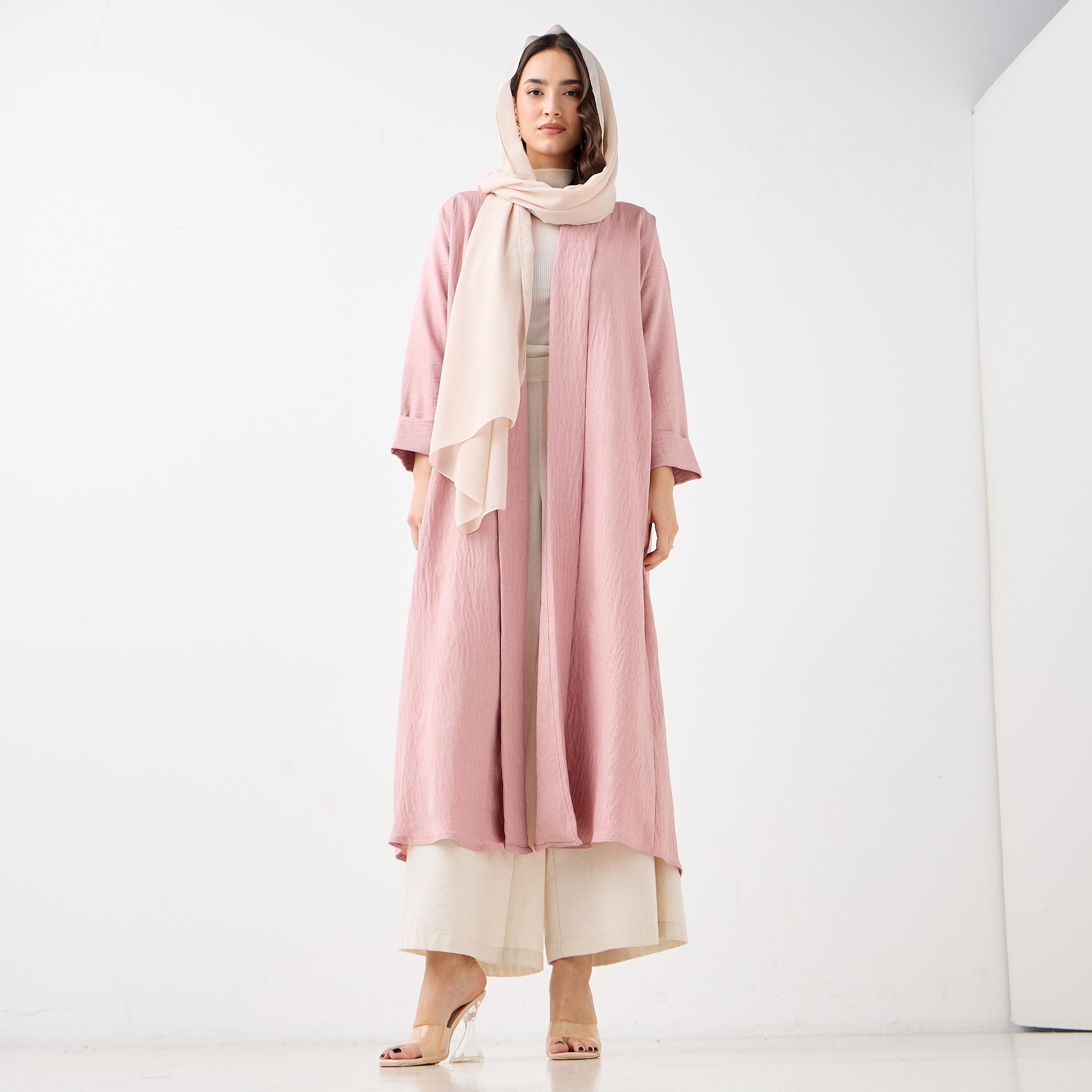 Hadiyath Al Madinah Textured Open Front Abaya-women-arabicclothing-abayas-image-4