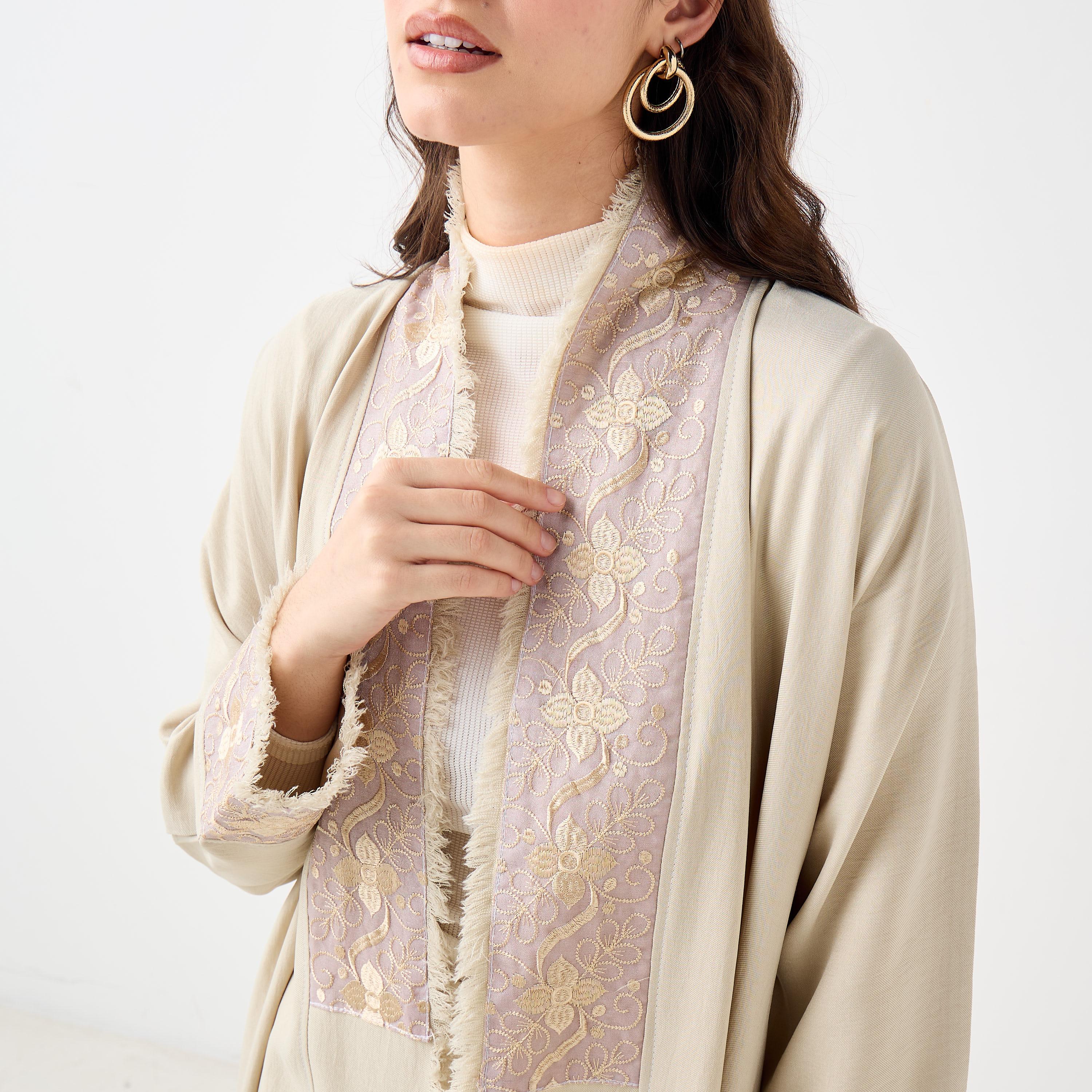 Hadiyath Al Madinah Embroidered Open Front Abaya-women-arabicclothing-abayas-image-3