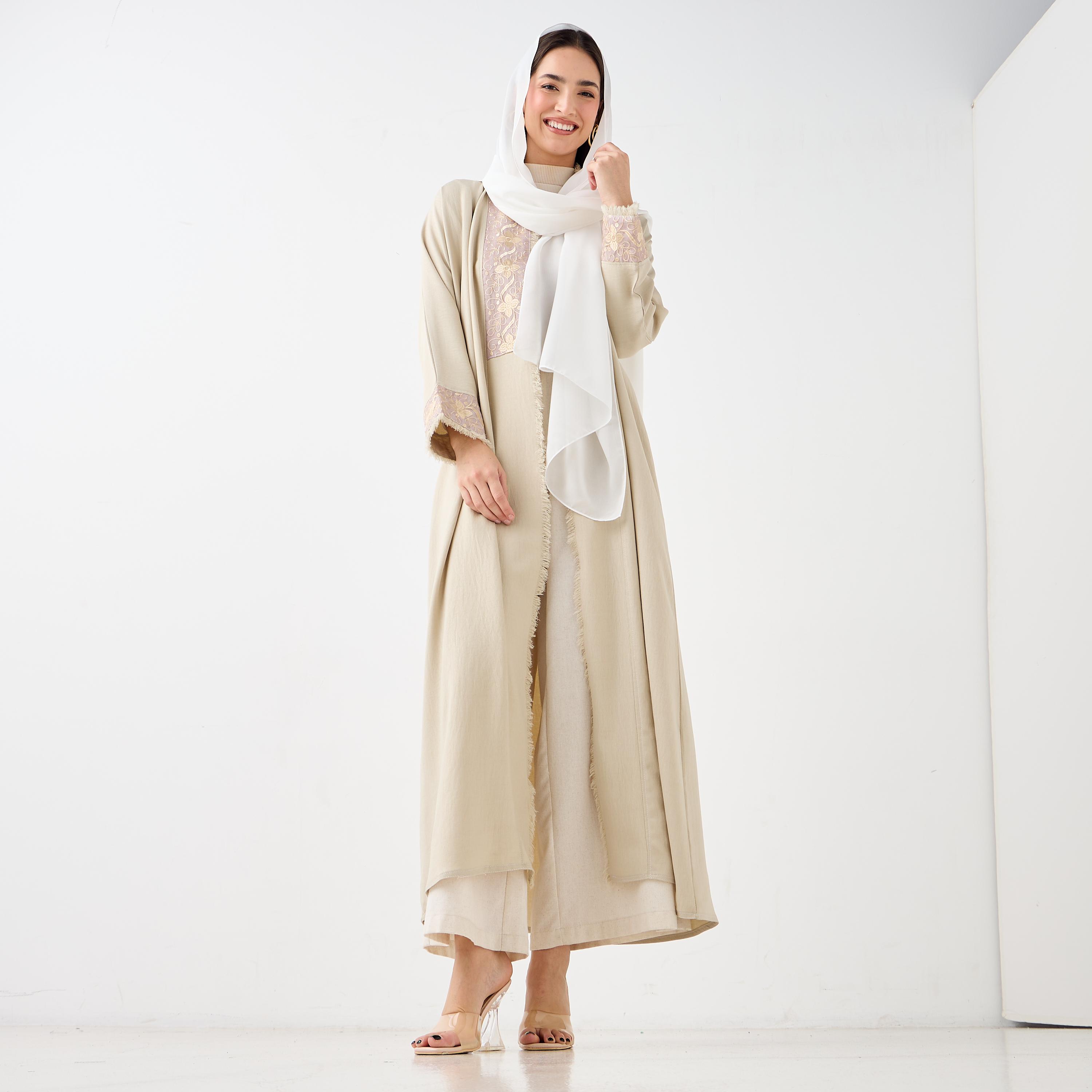 Hadiyath Al Madinah Embroidered Open Front Abaya-women-arabicclothing-abayas-image-4
