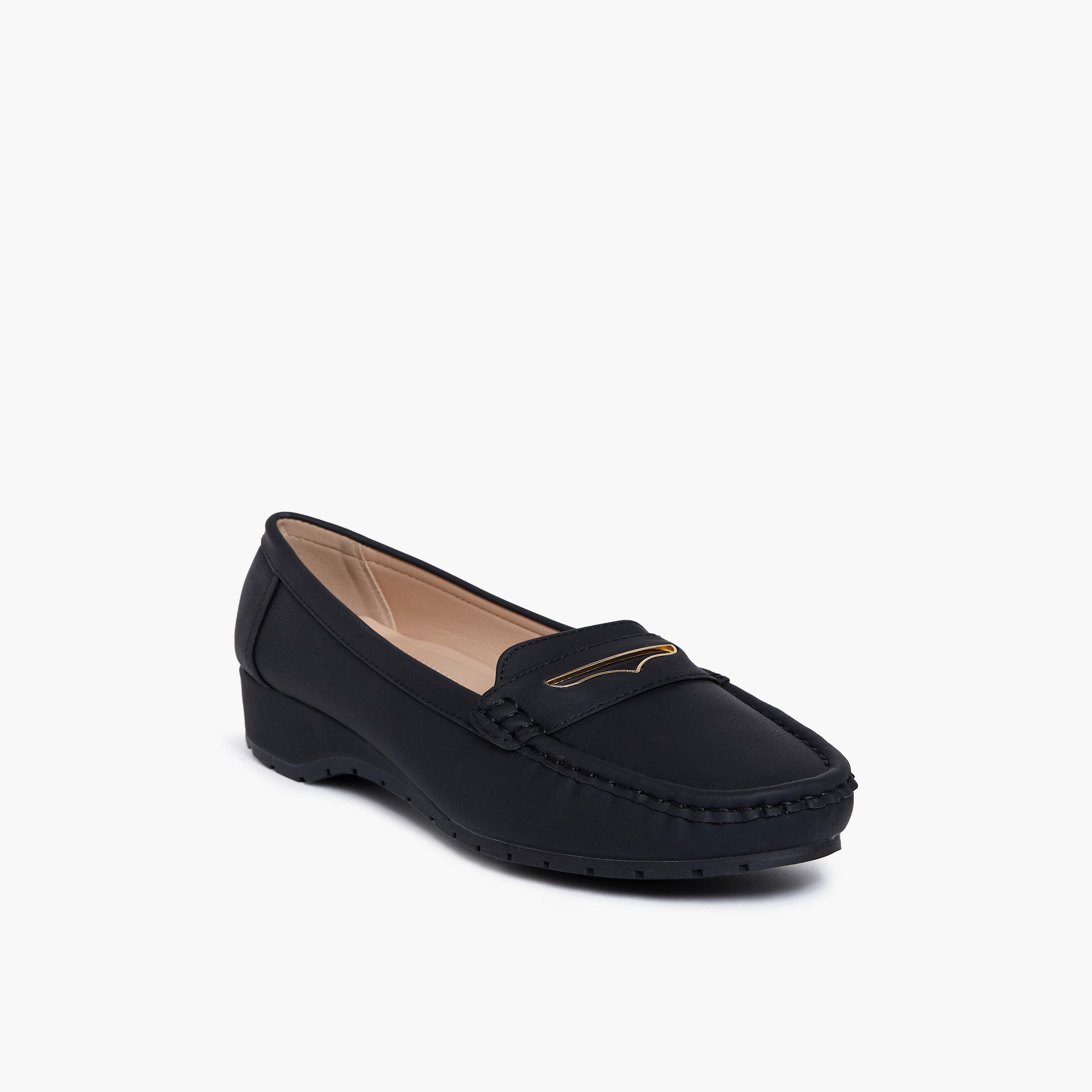 Geoomnii Women's Slip-On Karen1 Wedge Loafers | G25225-17-BLACK-women-shoes-flats-loafers-image-1