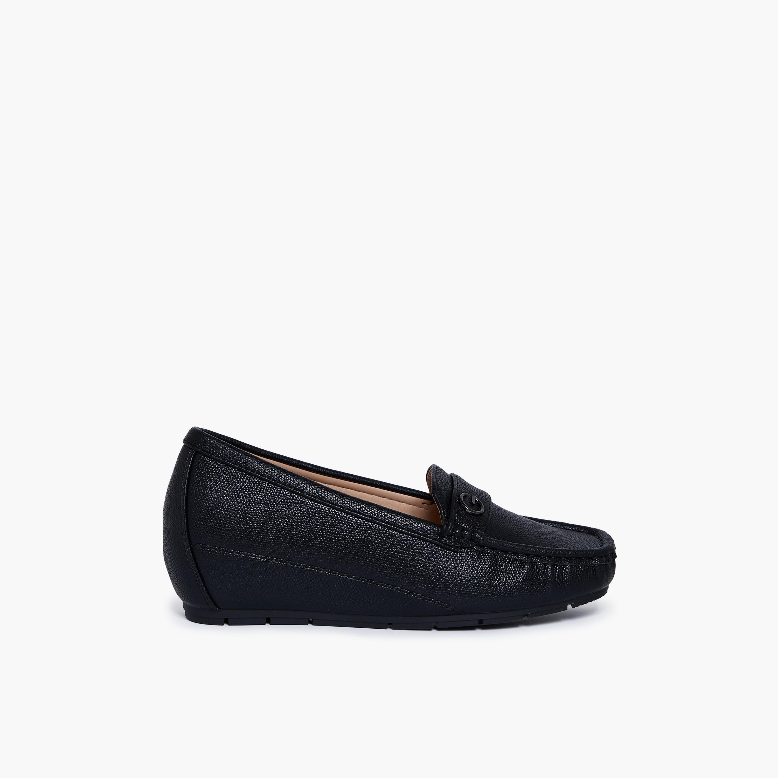 Geoomnii Women's Slip-On Katelyn1 Wedge Loafers | G25225-19-BLACK-women-shoes-flats-loafers-image-4