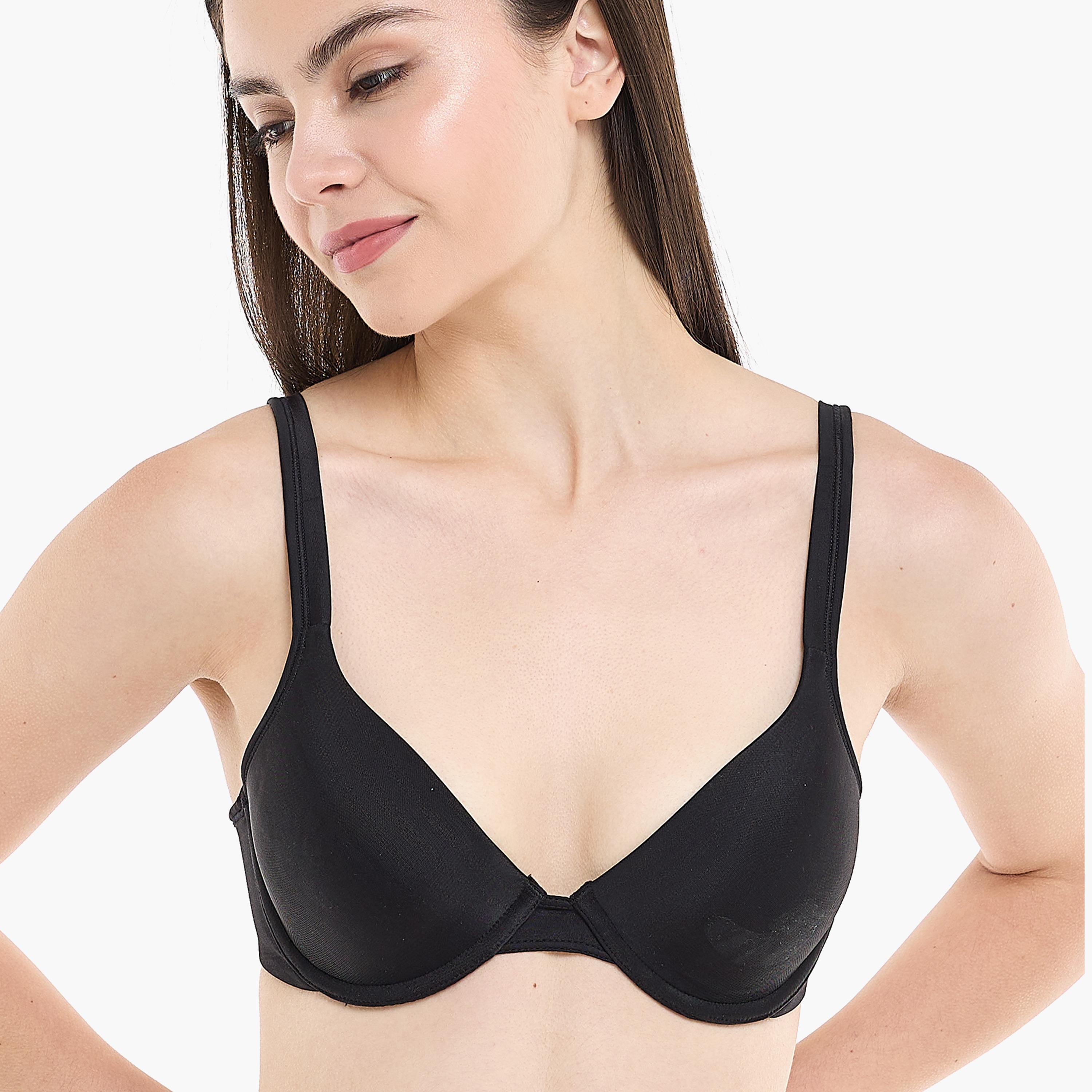 حمالة صدر رياضية نسائية من هنس باللون الأسود مبطنة بشكل خفيف وبدون أسلاك-women-clothing-lingerie-bras-image-1