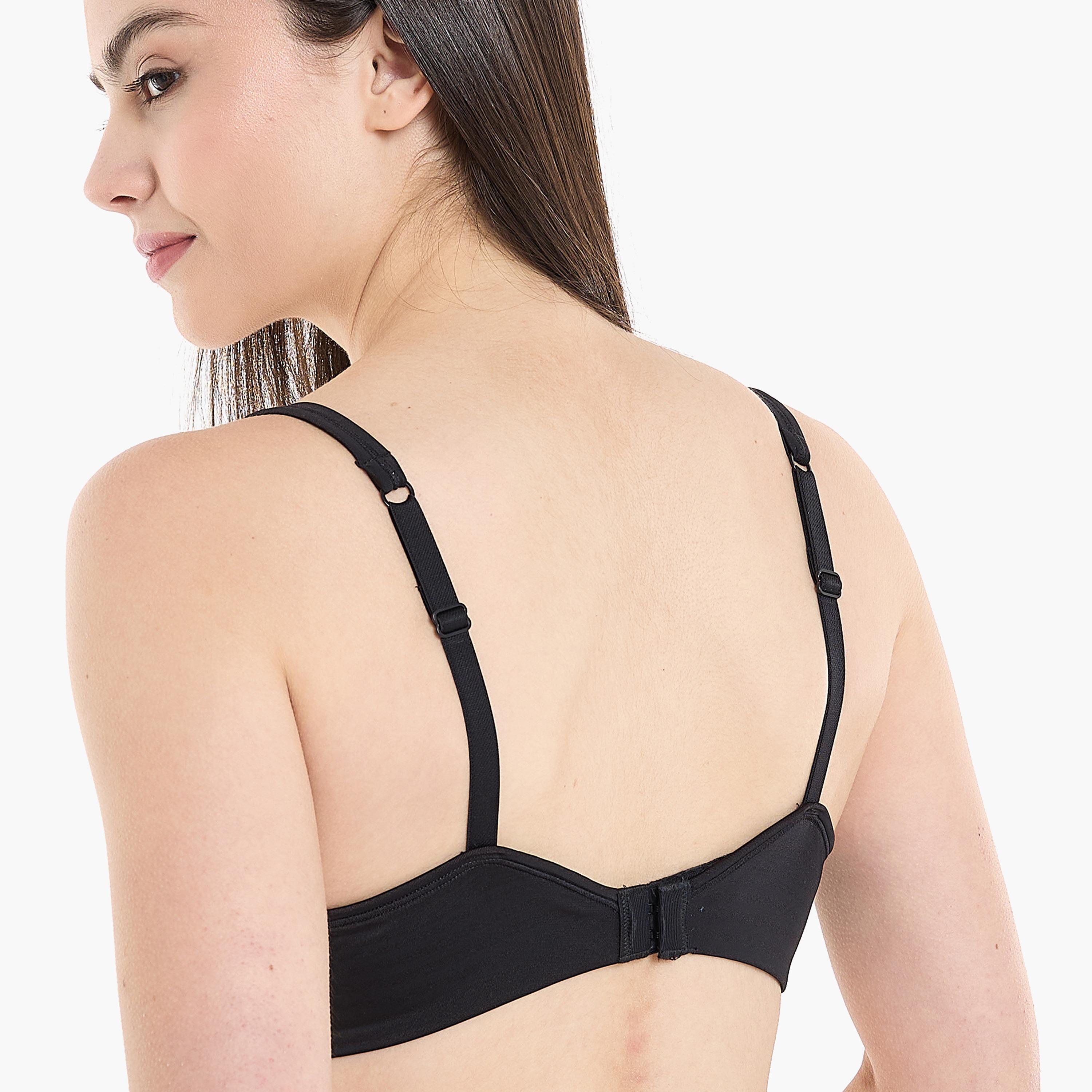 حمالة صدر رياضية نسائية من هنس باللون الأسود مبطنة بشكل خفيف وبدون أسلاك-women-clothing-lingerie-bras-image-2