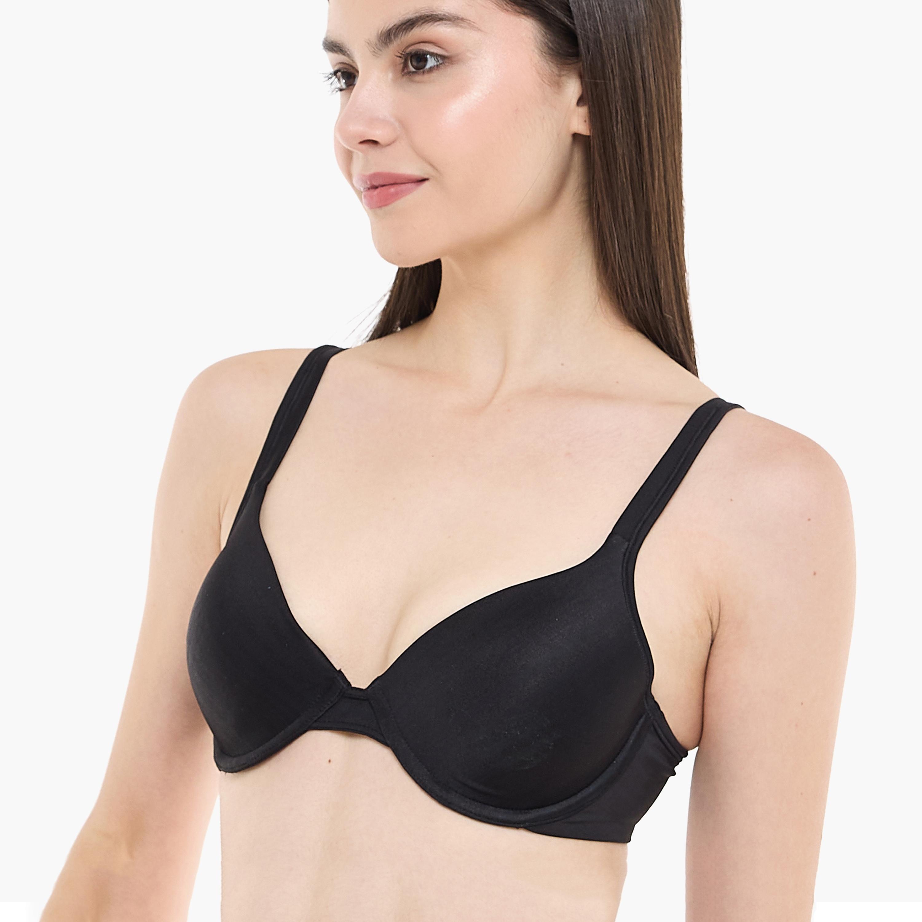 حمالة صدر رياضية نسائية من هنس باللون الأسود مبطنة بشكل خفيف وبدون أسلاك-women-clothing-lingerie-bras-image-3