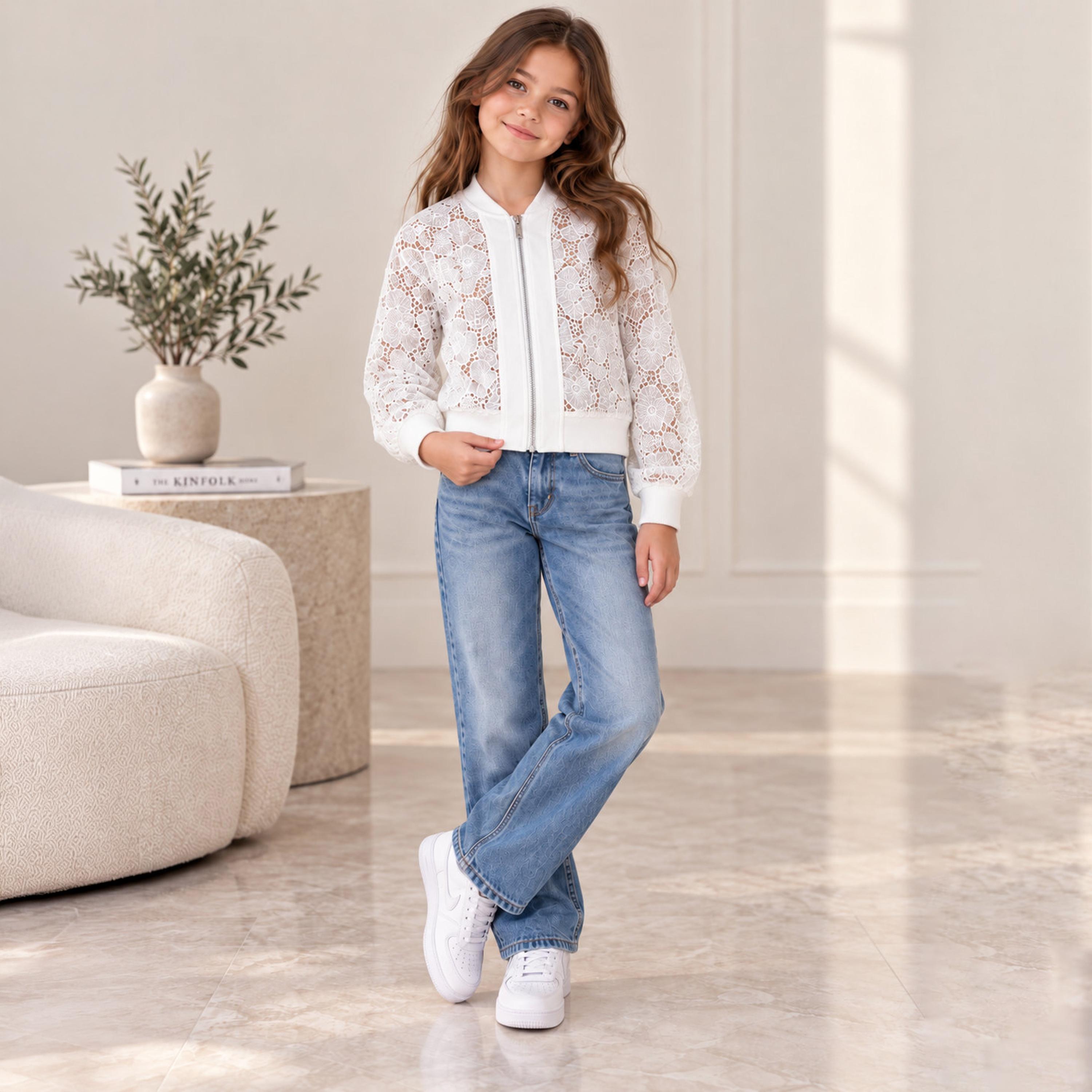 Victor and Jane Floral Lace Long Sleeves Zip-Up Casual Jacket-girls-clothing-winterwear-jacketsandcoats-image-2
