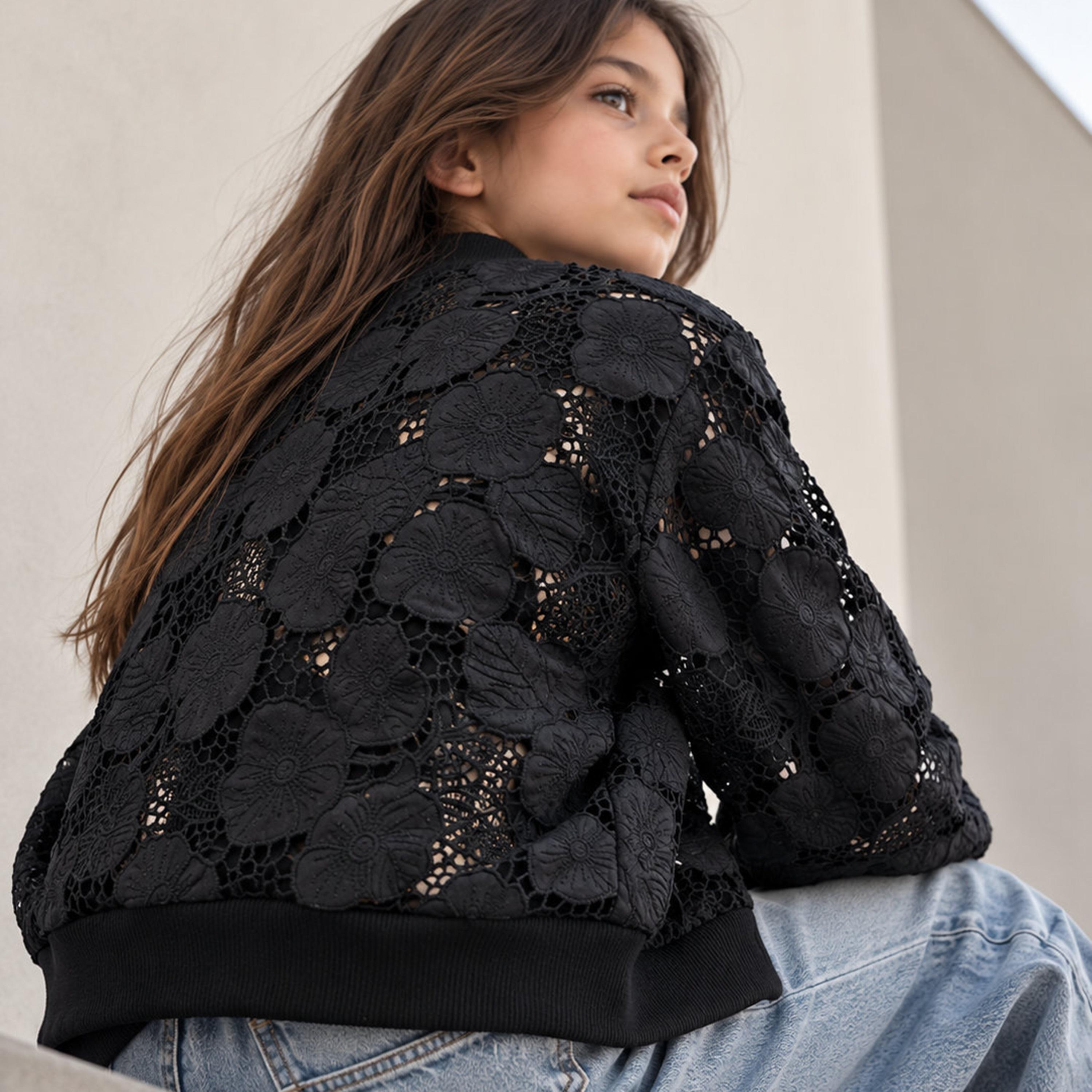 Victor and Jane Floral Lace Long Sleeves Zip-Up Casual Jacket-girls-clothing-winterwear-jacketsandcoats-image-4