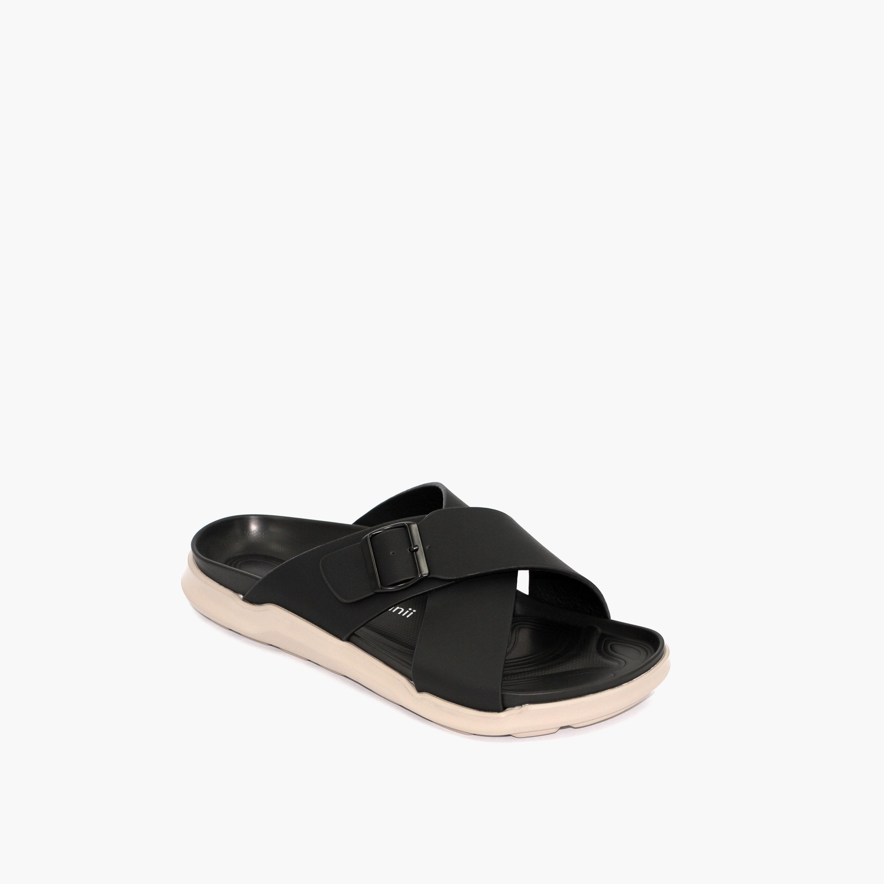 Geoomnii Men's Slip-On Galahad Cross Strap Sandals | GM-FY022-BLACK-men-shoes-sandals-image-1