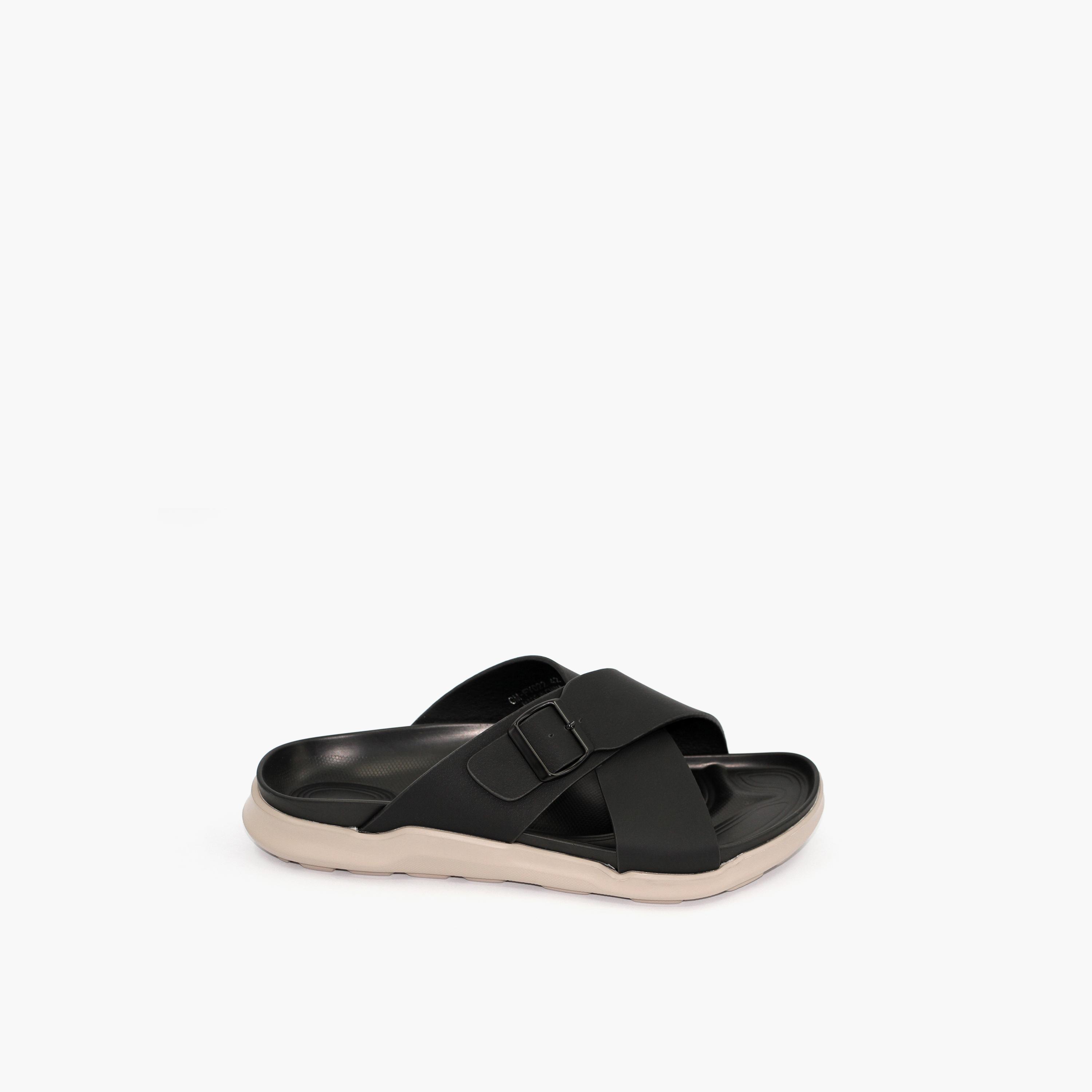 Geoomnii Men's Slip-On Galahad Cross Strap Sandals | GM-FY022-BLACK-men-shoes-sandals-image-4