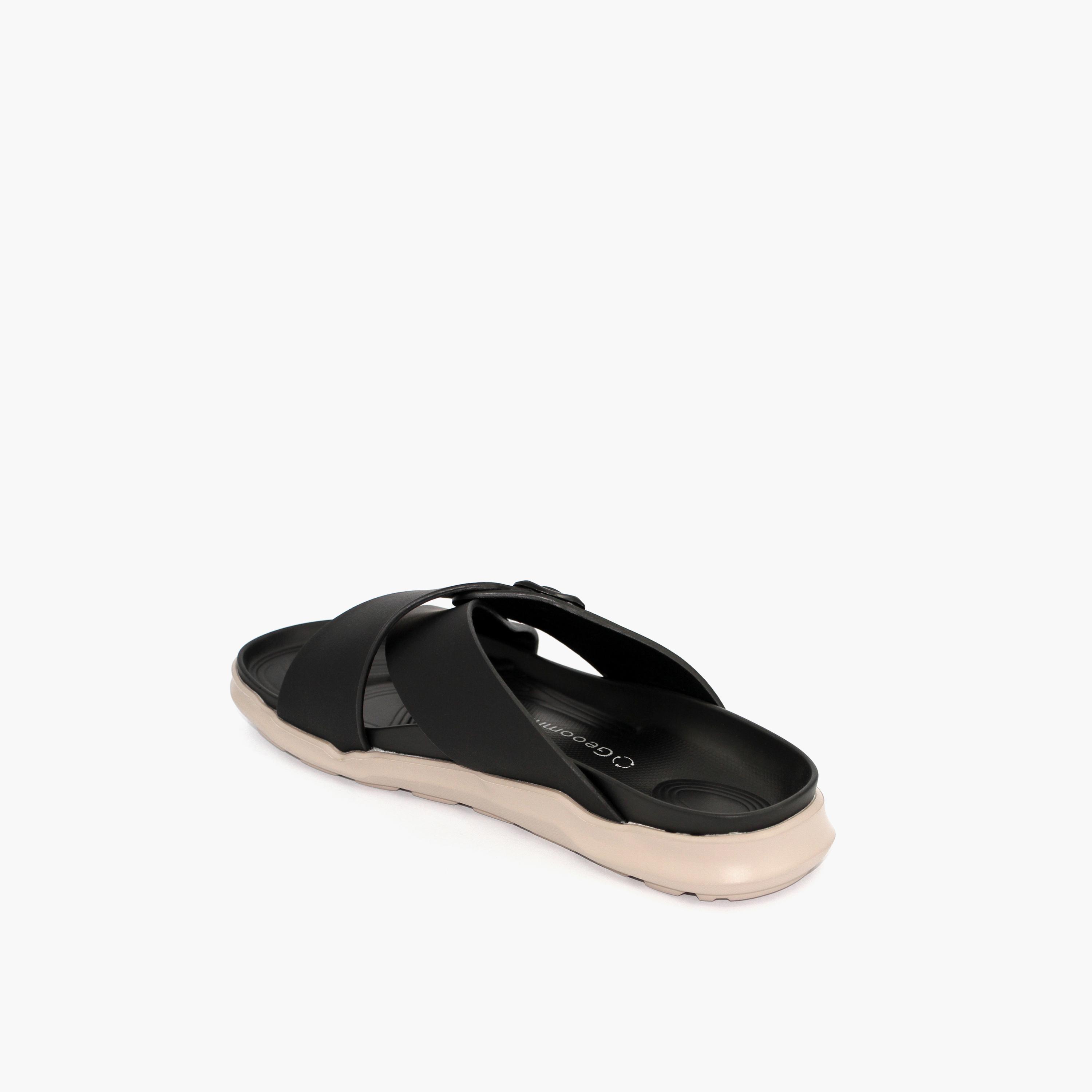 Geoomnii Men's Slip-On Galahad Cross Strap Sandals | GM-FY022-BLACK-men-shoes-sandals-image-5