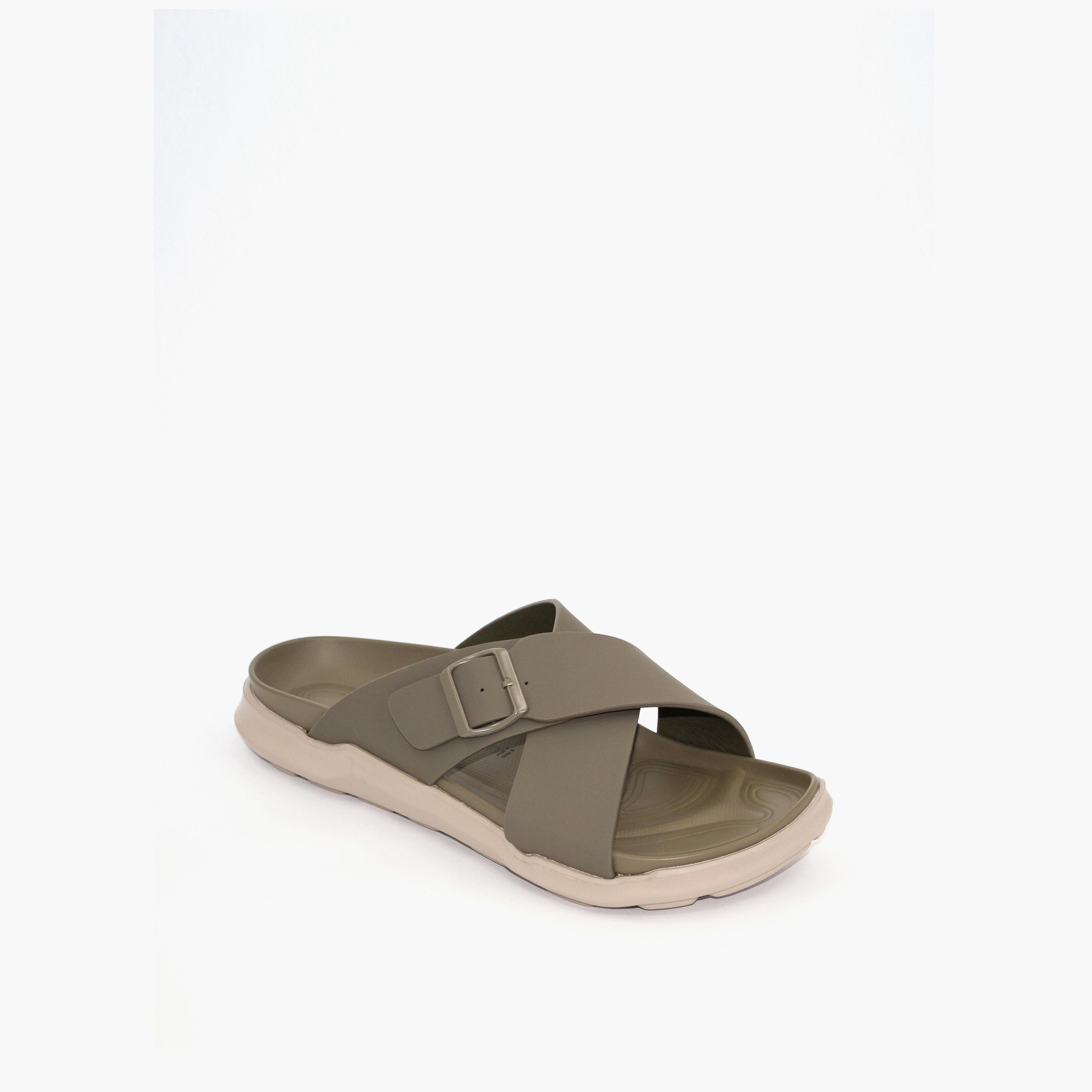 Geoomnii Men's Slip-On Galahad Cross Strap Sandals | GM-FY022-BLACK-men-shoes-sandals-image-1