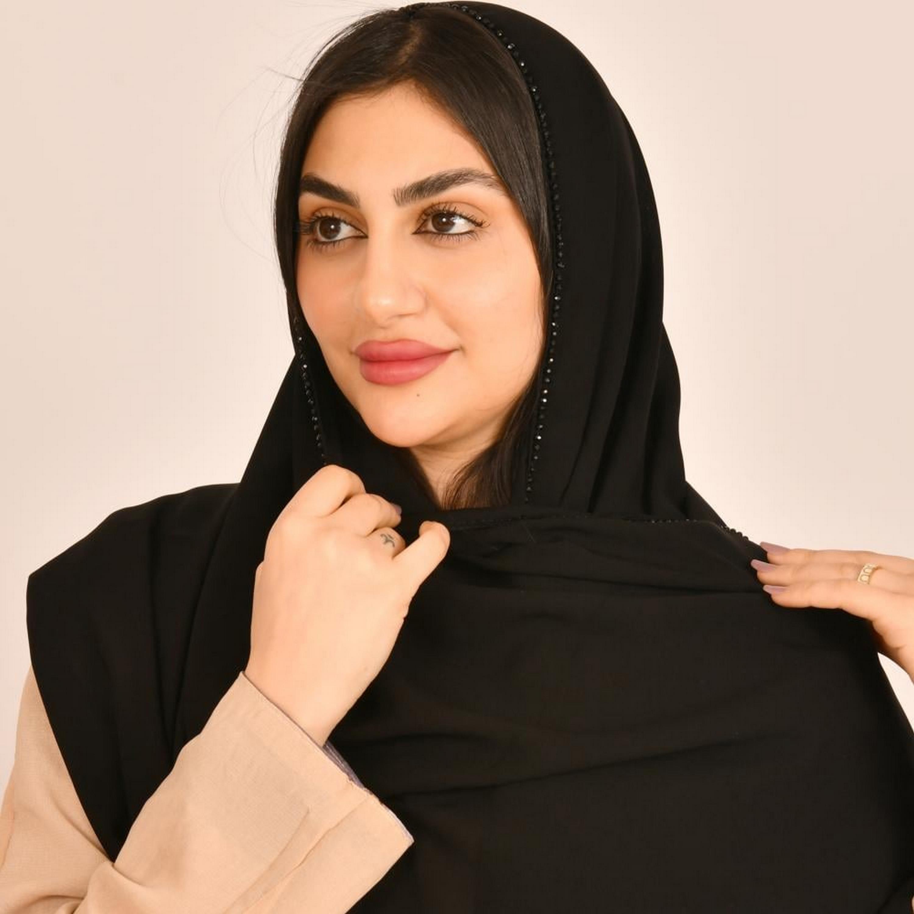 Beyond Abaya Black Crystal Work Silk Women's Scarf-women-arabicclothing-headscarf-hijab-image-1