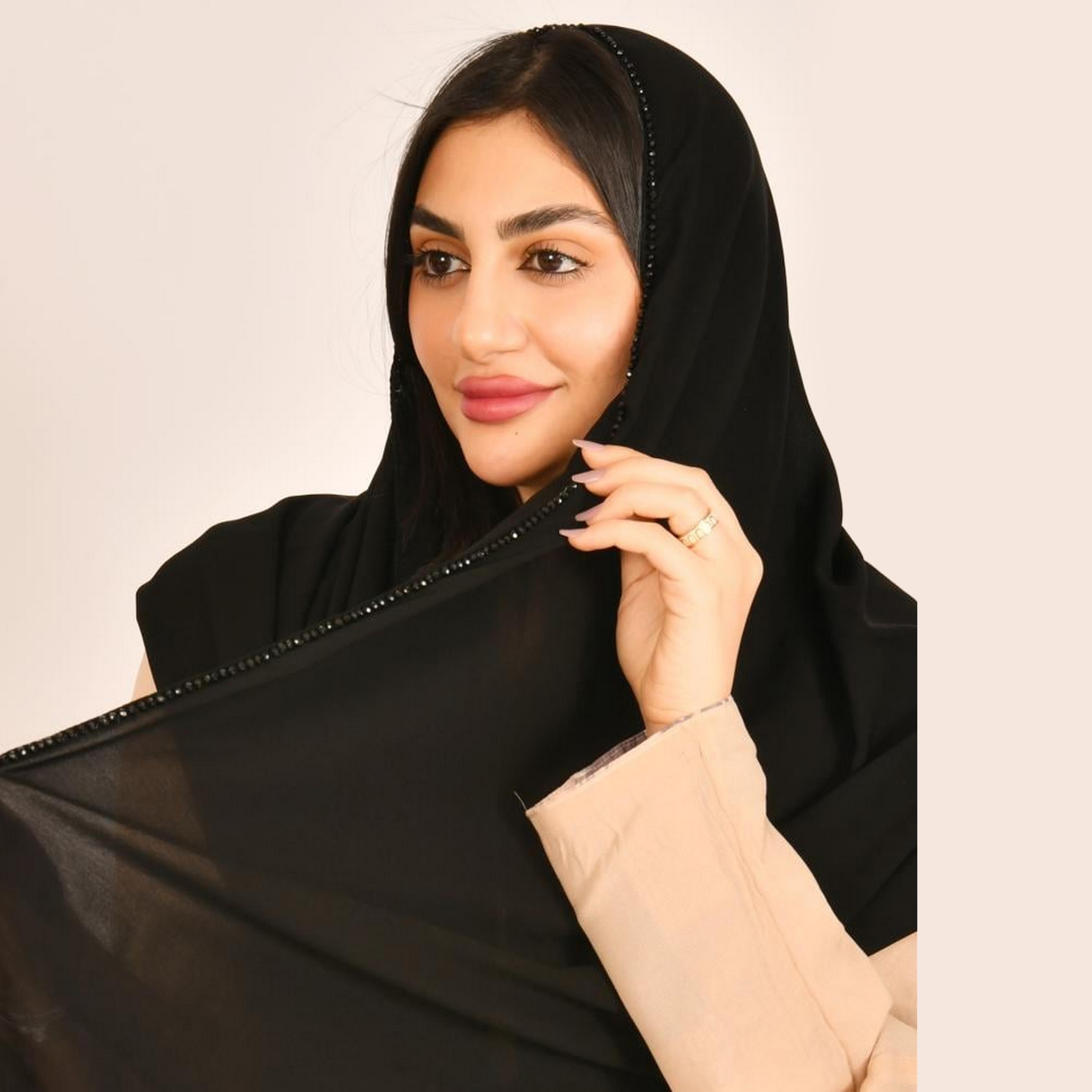 Beyond Abaya Black Crystal Work Silk Women's Scarf-women-arabicclothing-headscarf-hijab-image-2