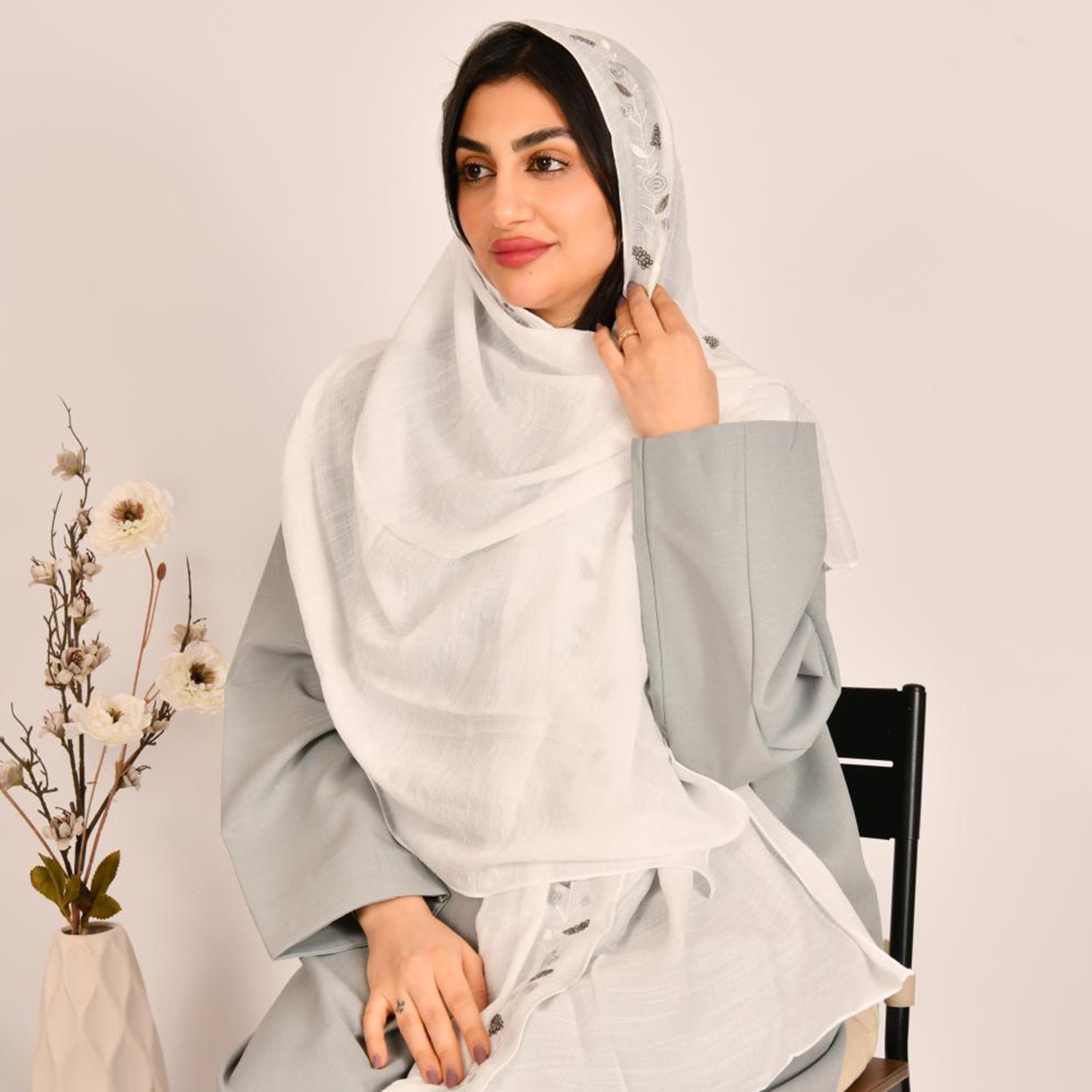 Beyond Abaya White Floral Embroidered Women's Hijab-women-arabicclothing-headscarf-hijab-image-1