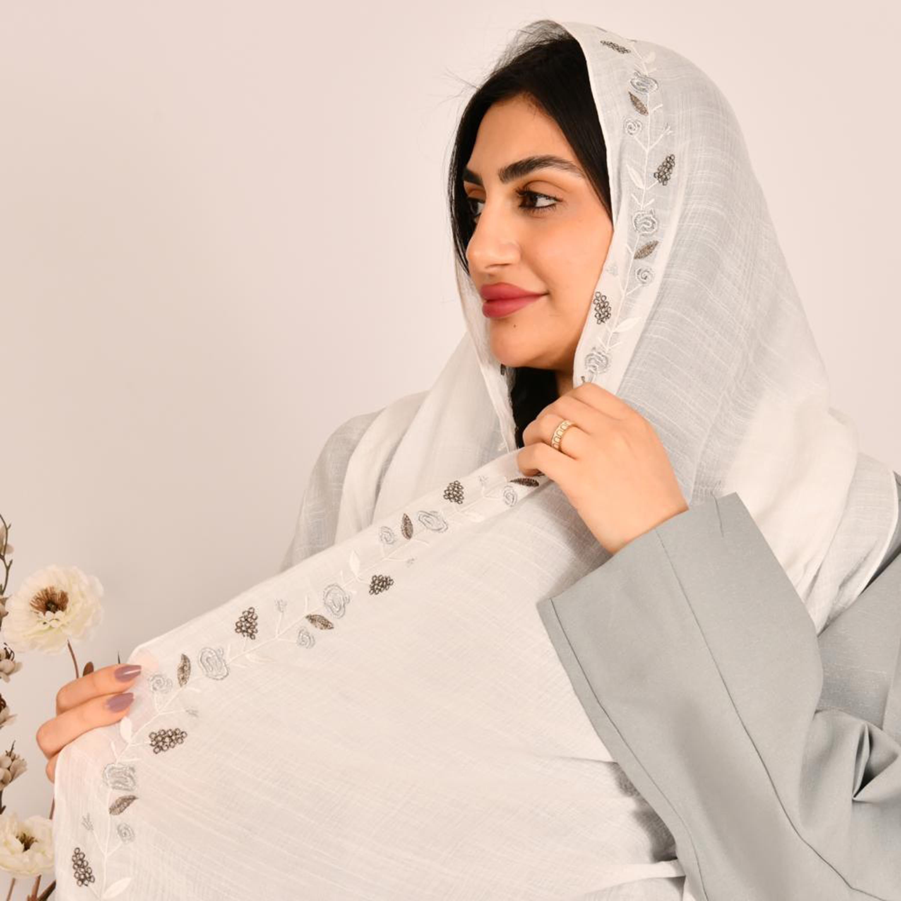 Beyond Abaya White Floral Embroidered Women's Hijab-women-arabicclothing-headscarf-hijab-image-2