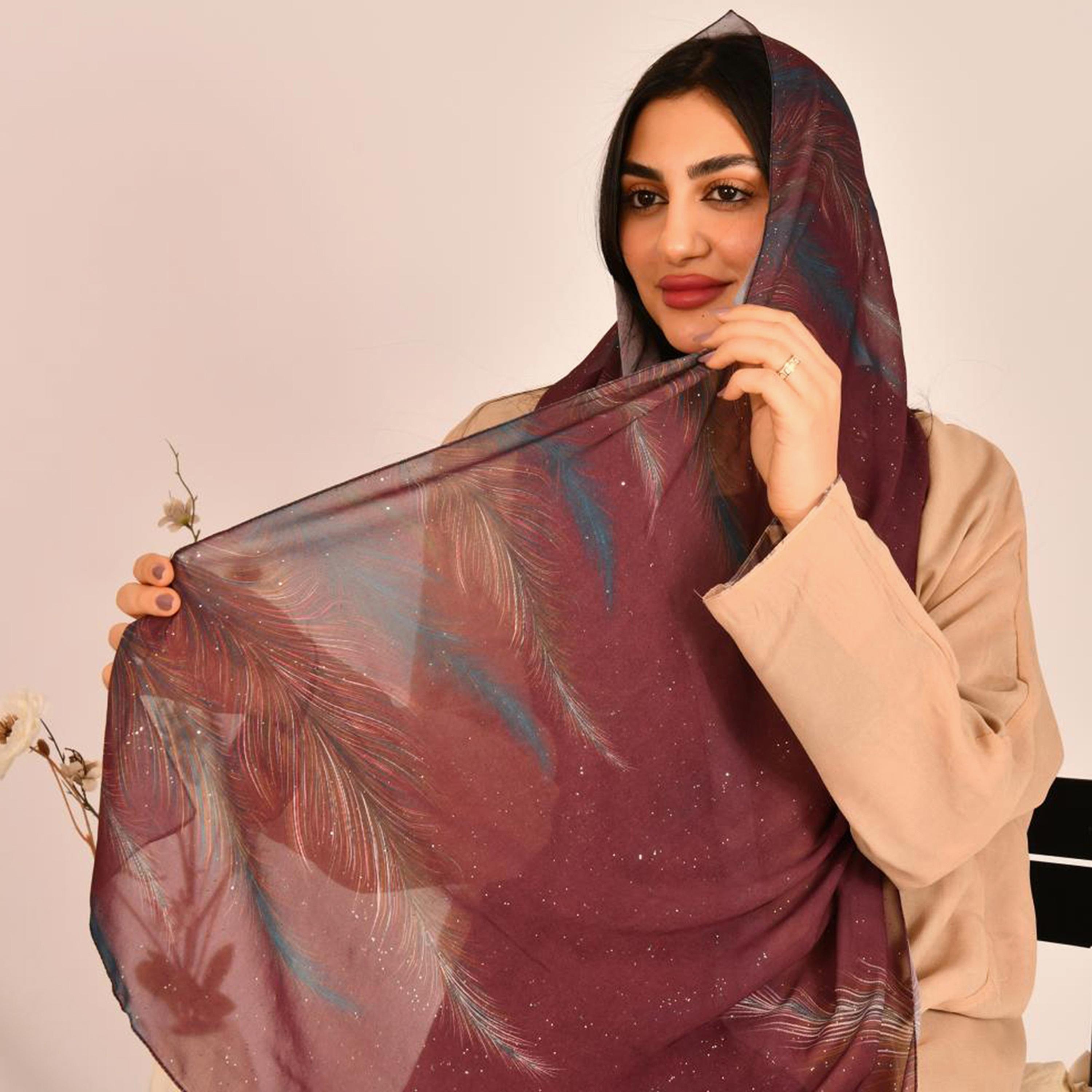 Beyond Abaya Red Feather Motifs Women's Hijab-women-arabicclothing-headscarf-hijab-image-2