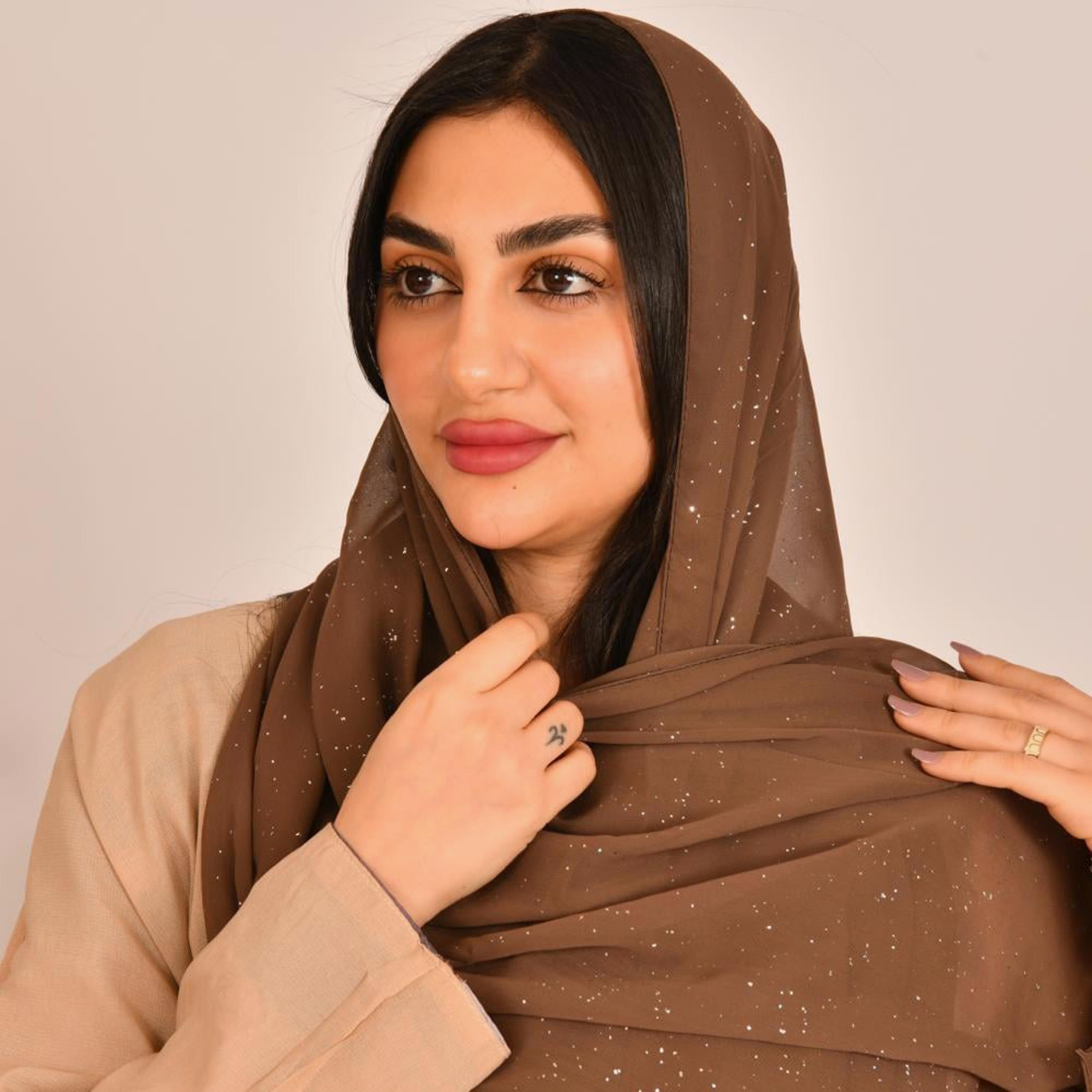 Beyond Abaya Brown Shiny Print Silk Women's Hijab-women-arabicclothing-headscarf-hijab-image-1