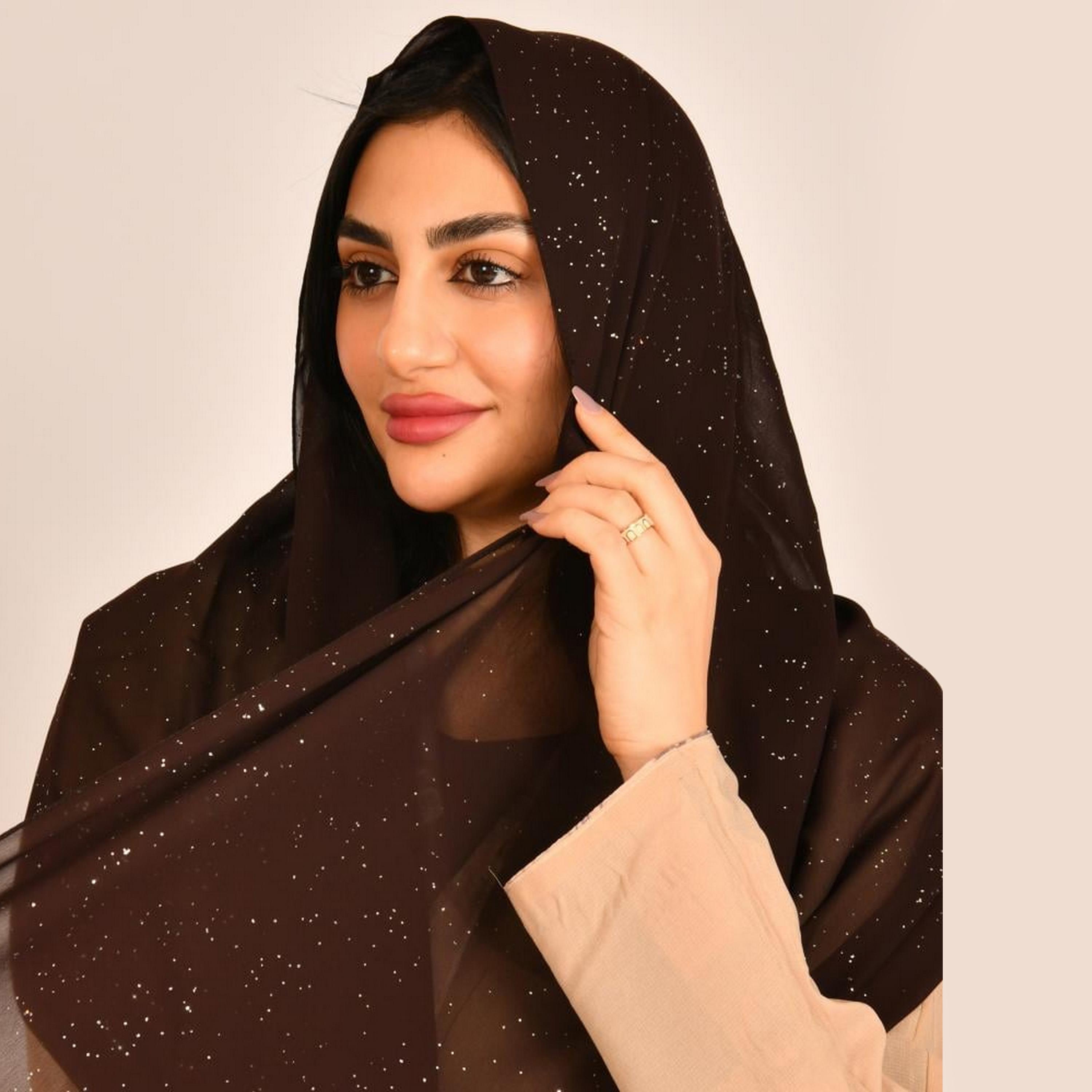Beyond Abaya Brown Decorated with Shiny Prints Silk Women's Scarf-women-arabicclothing-headscarf-hijab-image-2