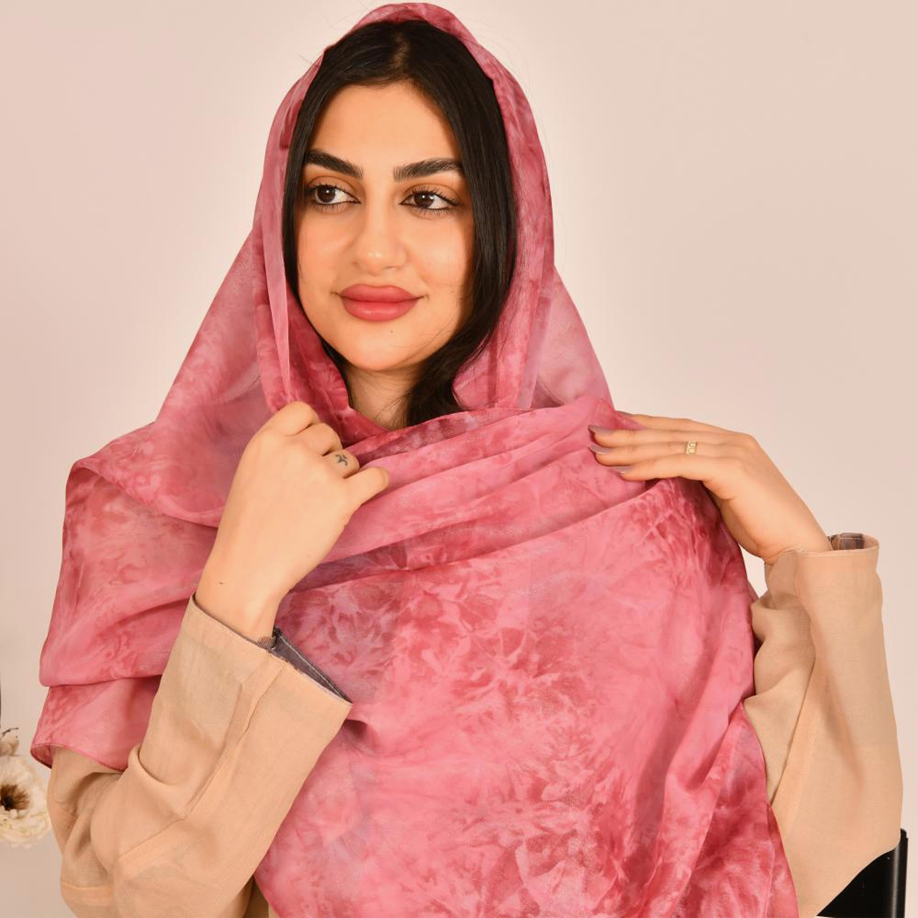 Beyond Abaya Pink Tie-Dye Linen Women's Hijab-women-arabicclothing-headscarf-hijab-image-1