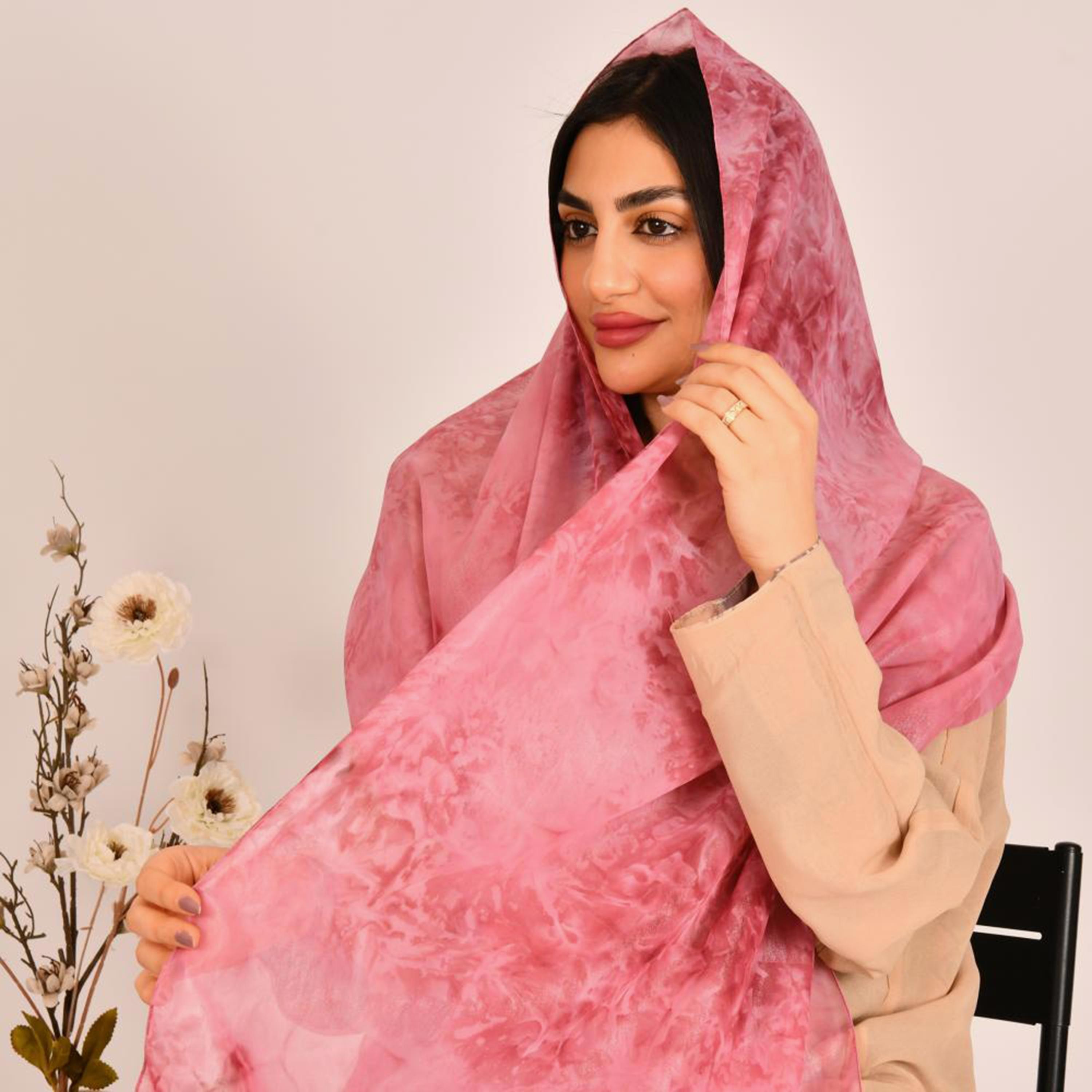 Beyond Abaya Pink Tie-Dye Linen Women's Hijab-women-arabicclothing-headscarf-hijab-image-2
