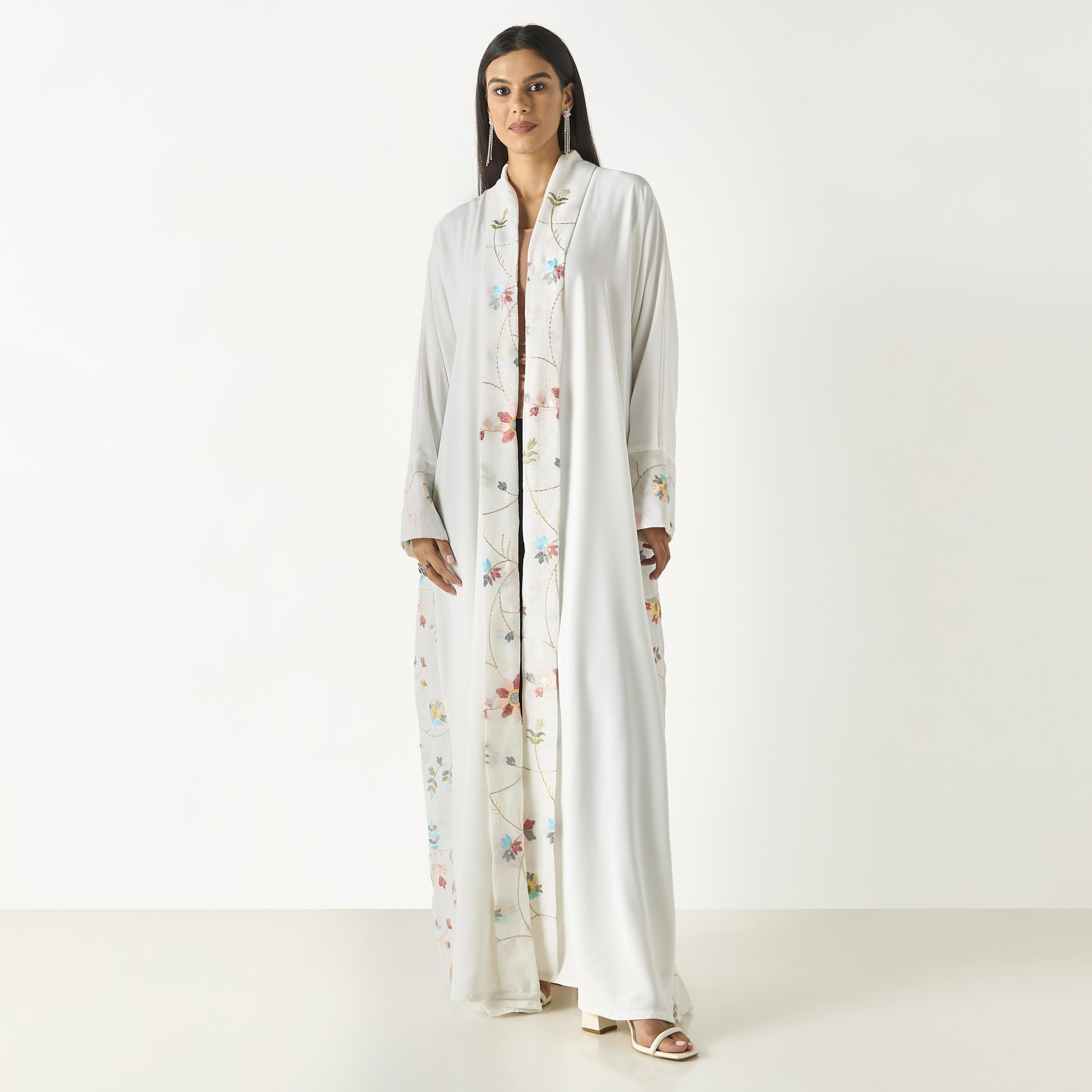 عباية مطرزة بالأزهار مفتوحة من الأمام مع حجاب من حديث المدينة-women-arabicclothing-abayas-image-1