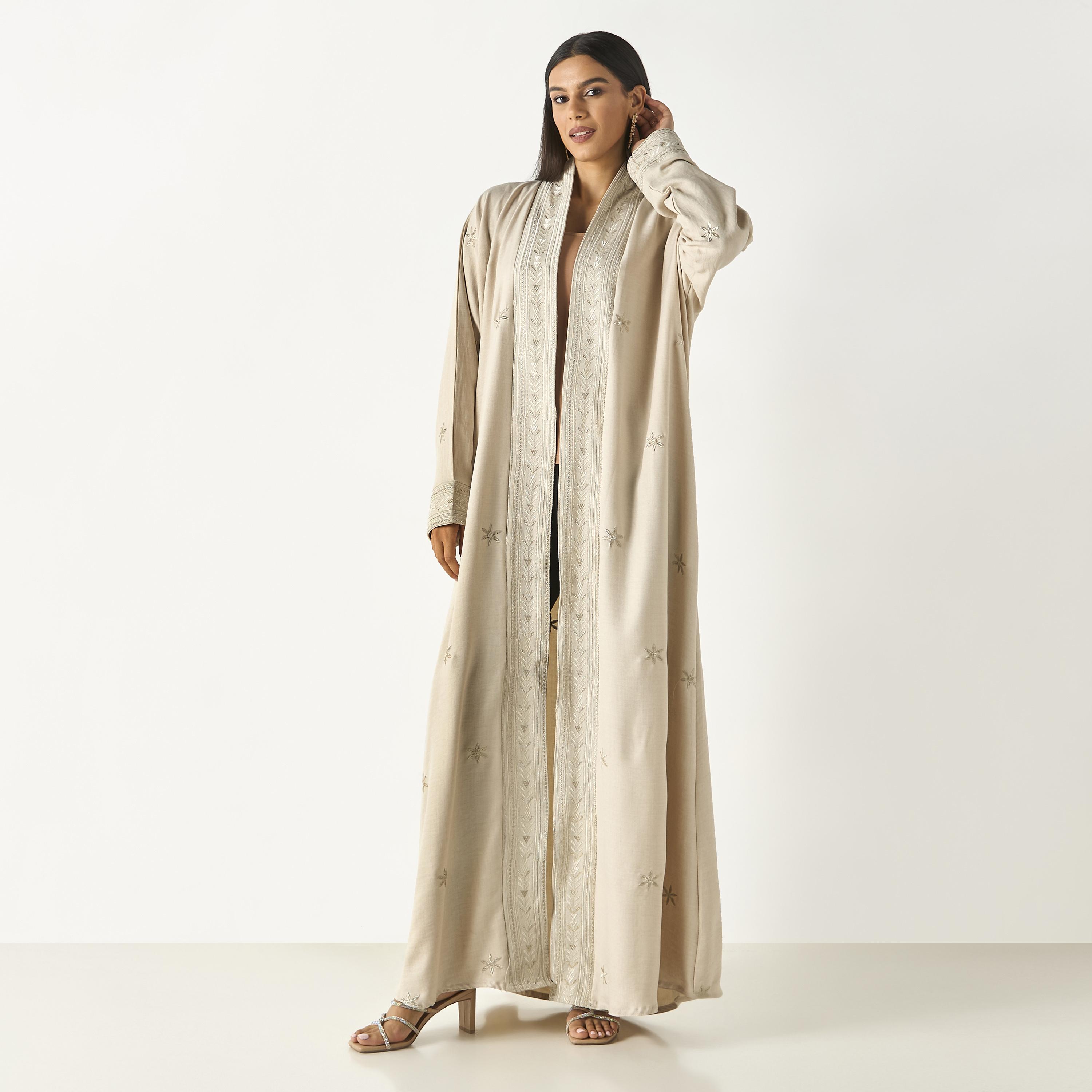 Hadiyath Al Madinah Embroidered Open Front Abaya with Hijab-women-arabicclothing-abayas-image-1