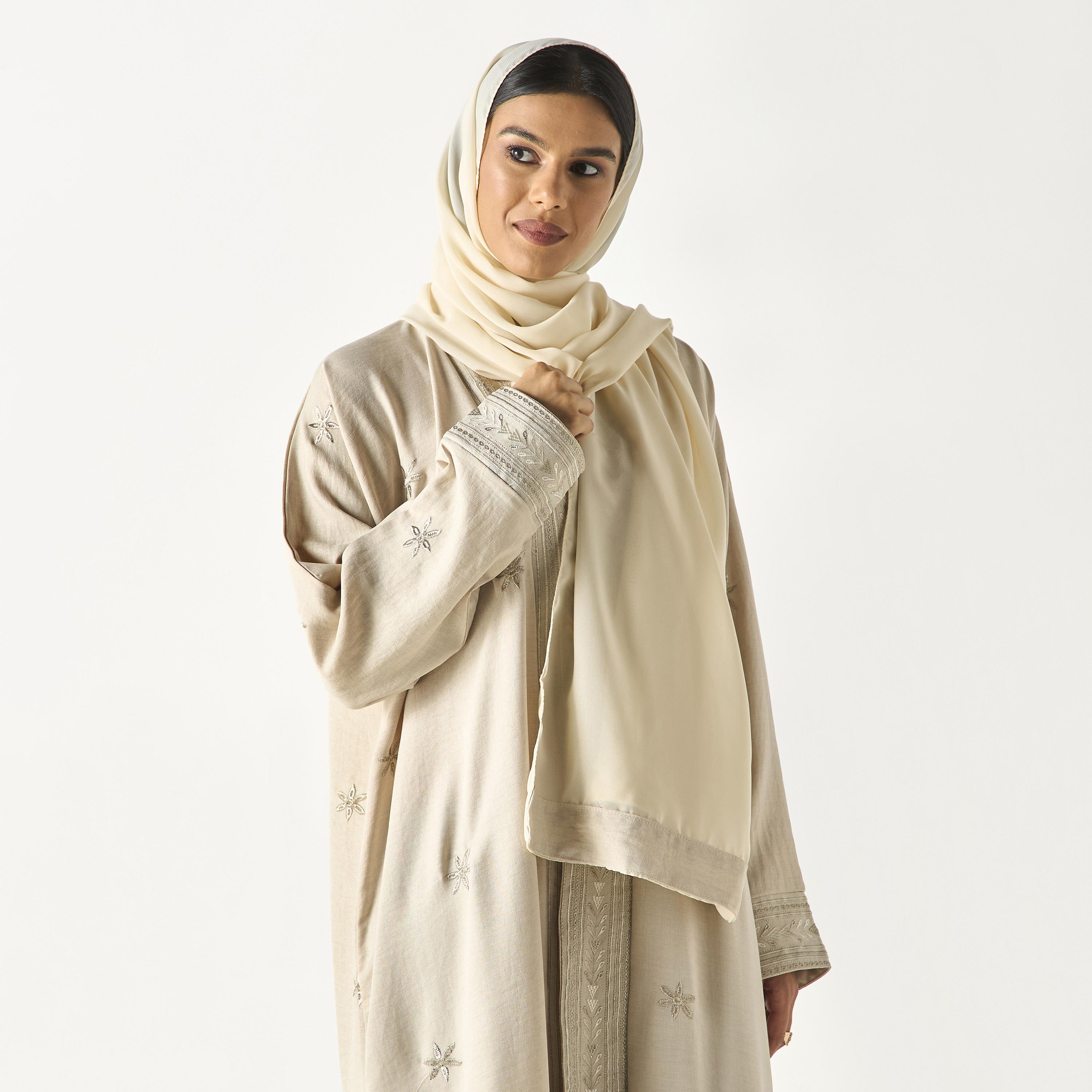 Hadiyath Al Madinah Embroidered Open Front Abaya with Hijab-women-arabicclothing-abayas-image-2