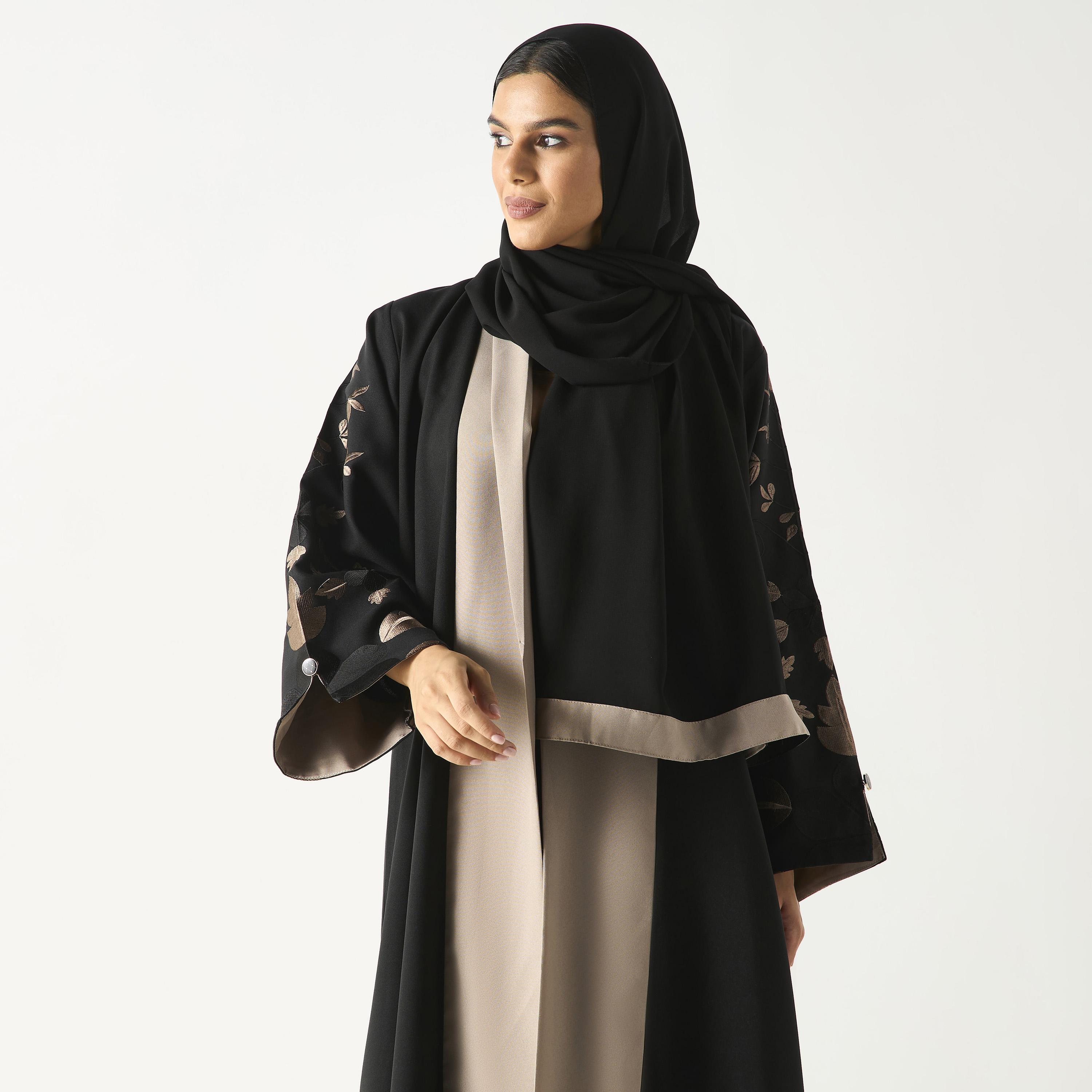 Hadiyath Al Madinah Embroidered Abaya with Hijab-women-arabicclothing-abayas-image-2