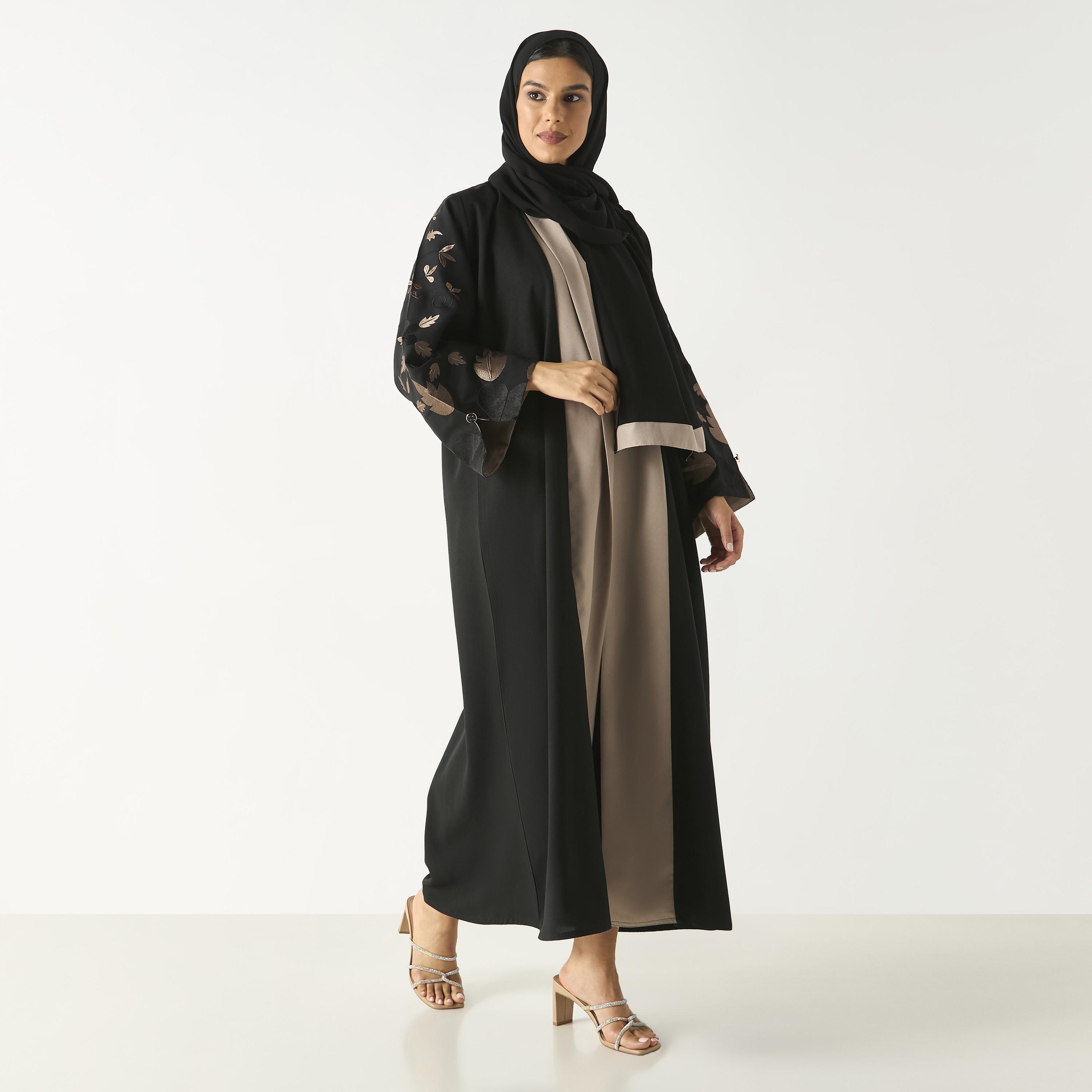 Hadiyath Al Madinah Embroidered Abaya with Hijab-women-arabicclothing-abayas-image-4