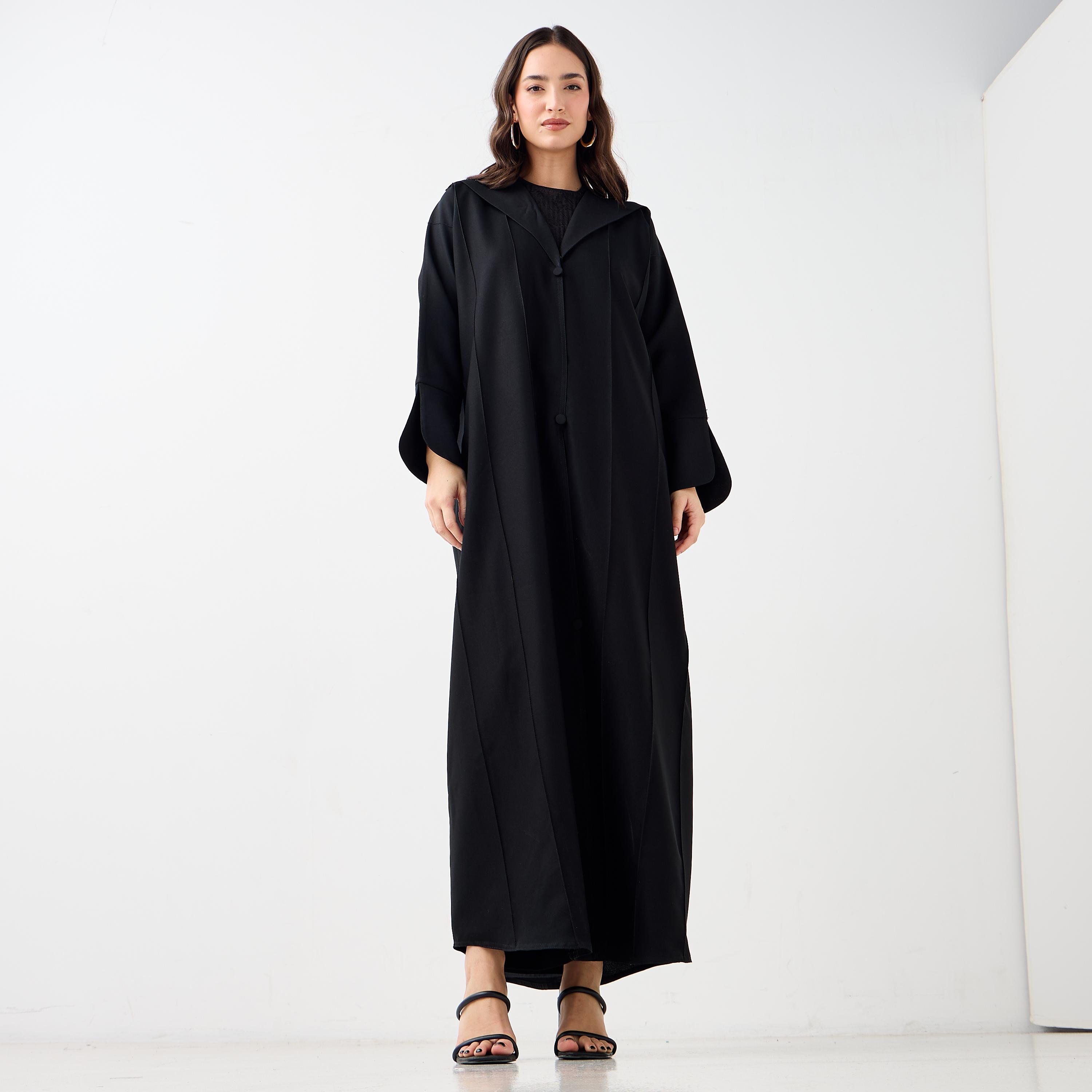 Hadiyath Al Madinah Solid Lapel Abaya-women-arabicclothing-abayas-image-1