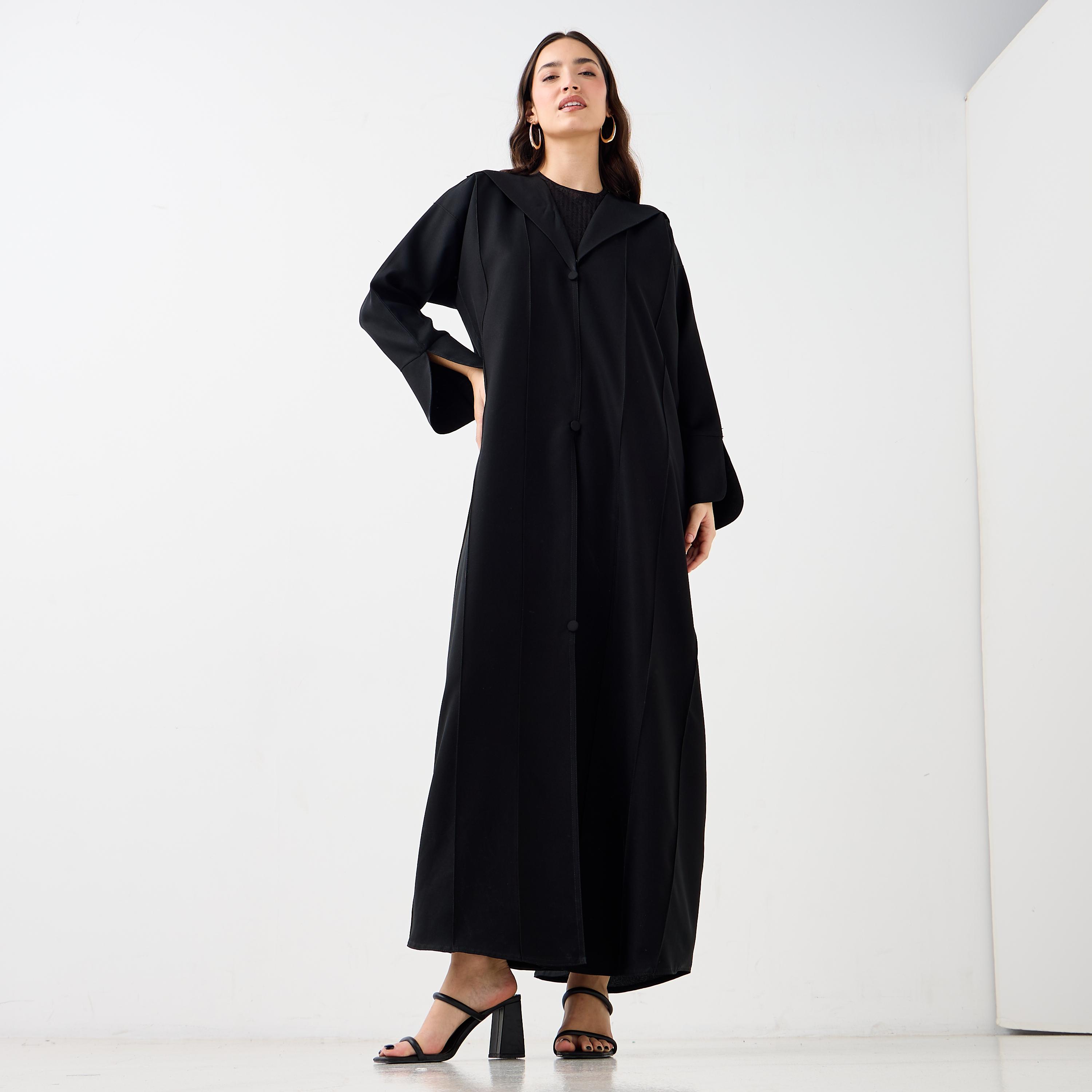 Hadiyath Al Madinah Solid Lapel Abaya-women-arabicclothing-abayas-image-2